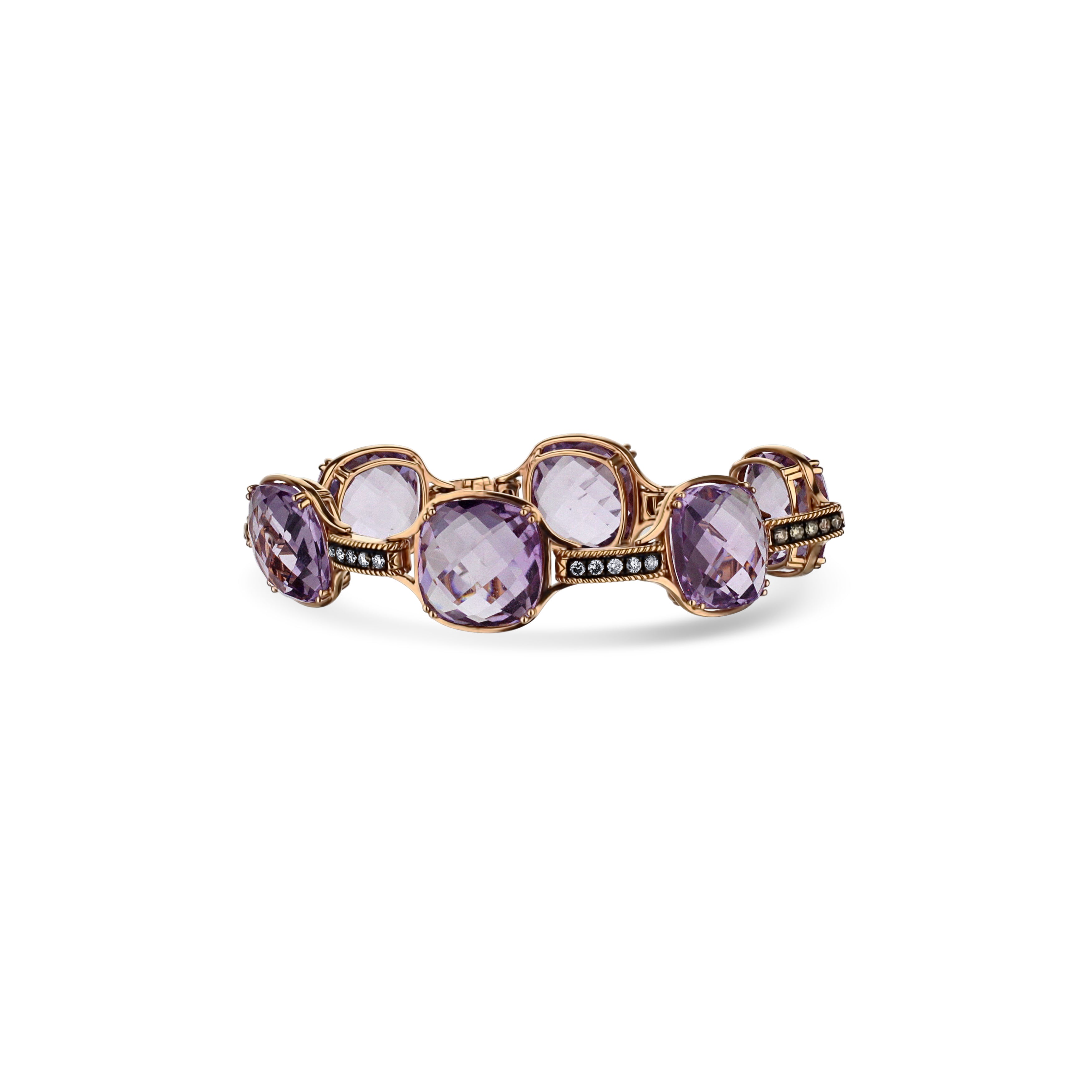 14K Rose Gold Champagne Diamond And Purple Amethyst Rose Gold Bracelet