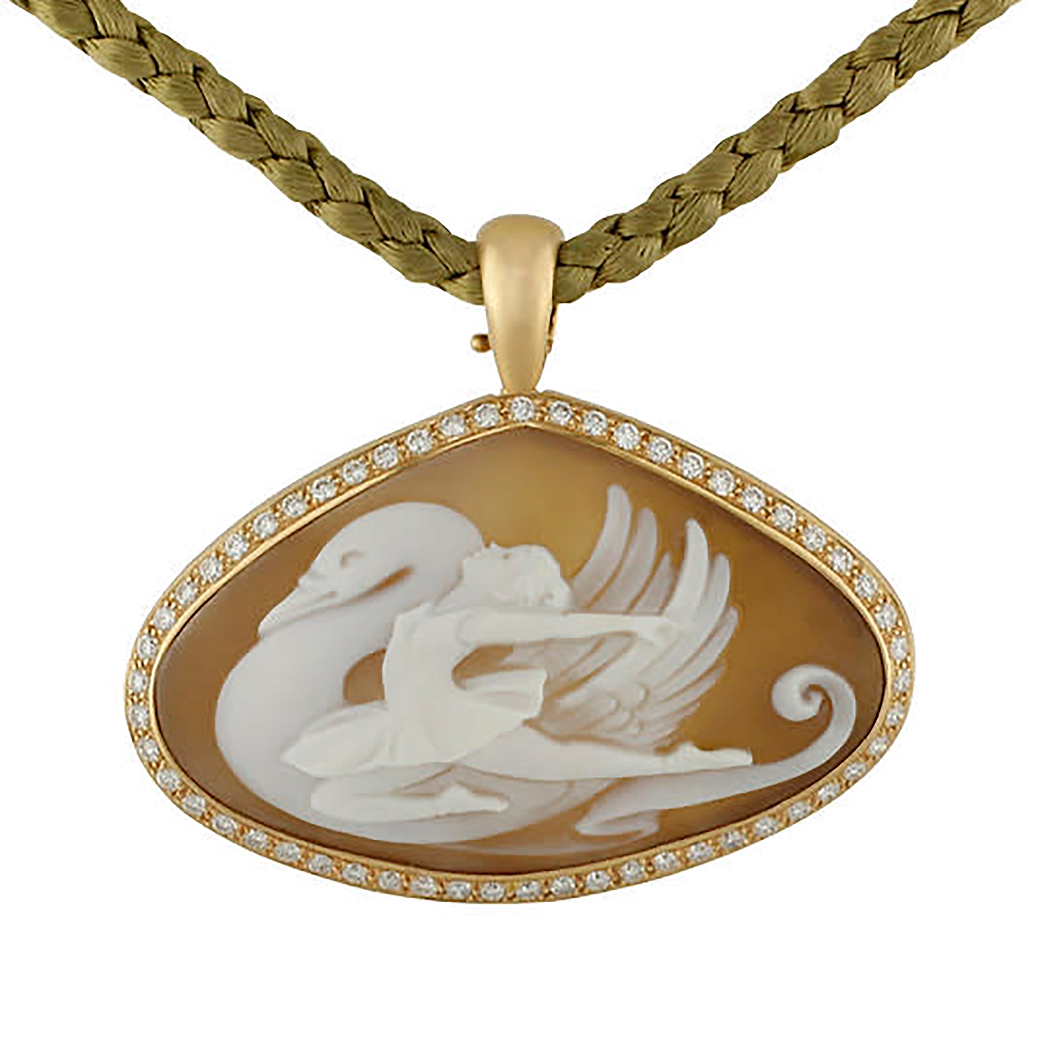 Cameo Swan Pendant On Rope Necklace