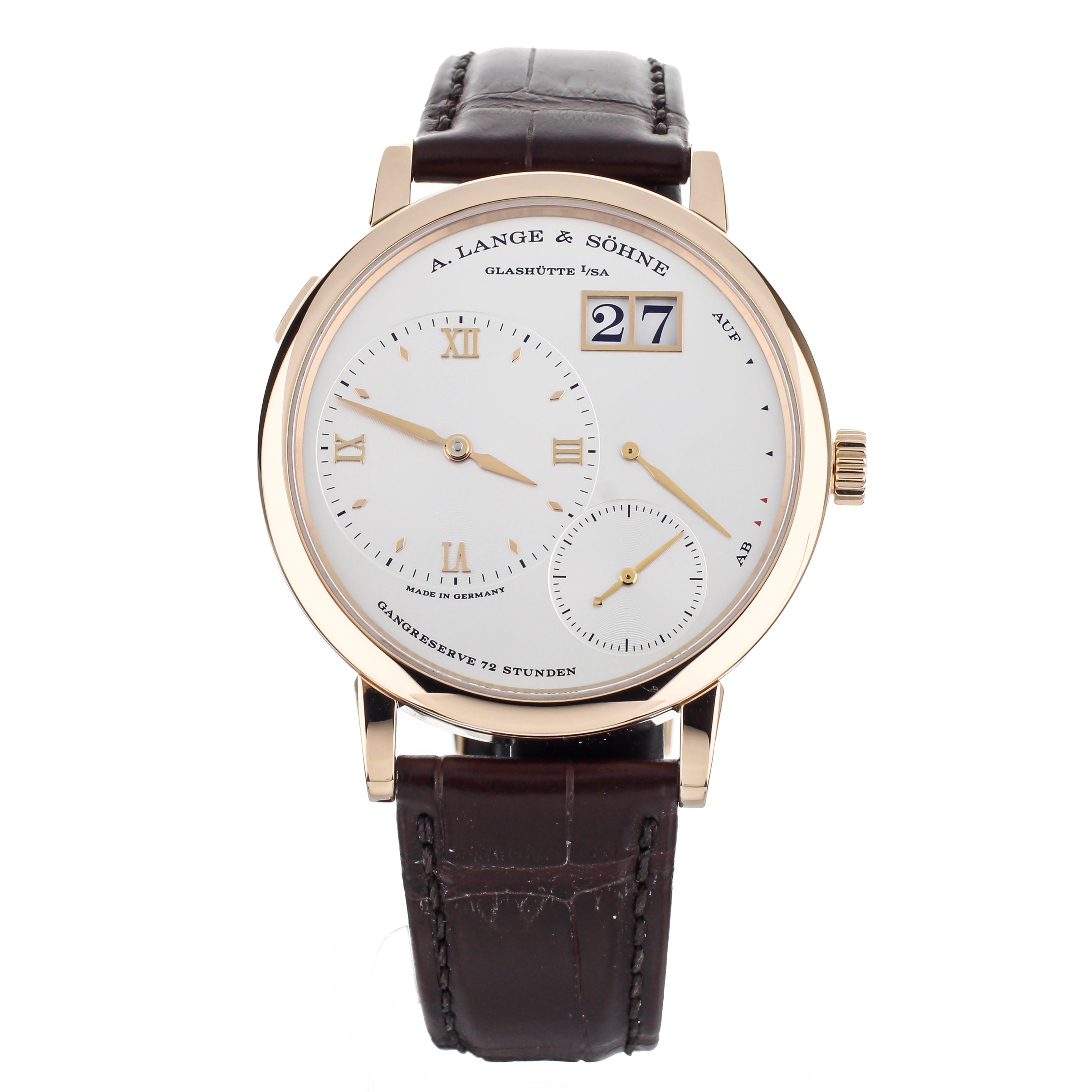 A. Lange & Sohne Grand Lange 1  Rose Gold Silver Dial on Alligator 41mm 117.032