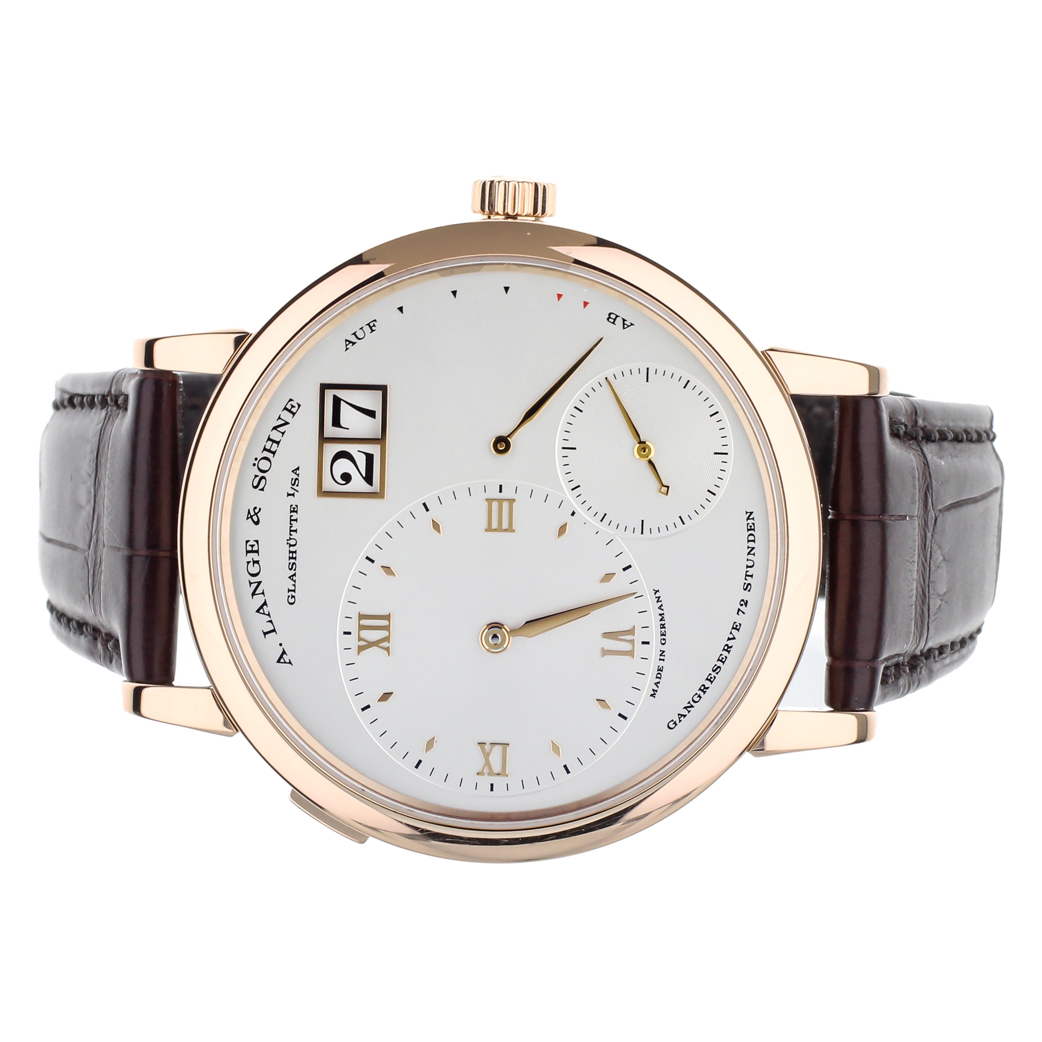 A. Lange & Sohne Grand Lange 1  Rose Gold Silver Dial on Alligator 41mm 117.032