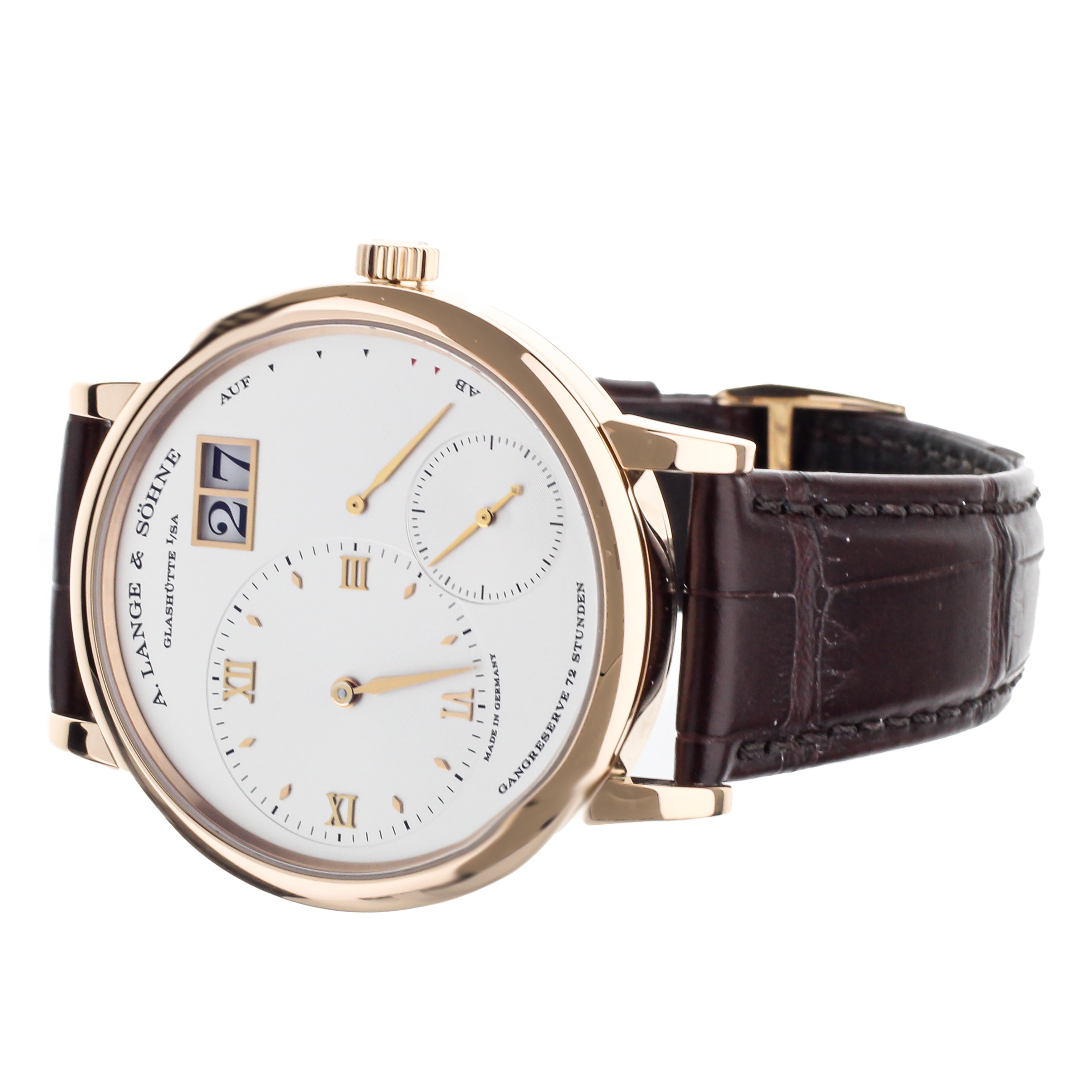 A. Lange & Sohne Grand Lange 1  Rose Gold Silver Dial on Alligator 41mm 117.032