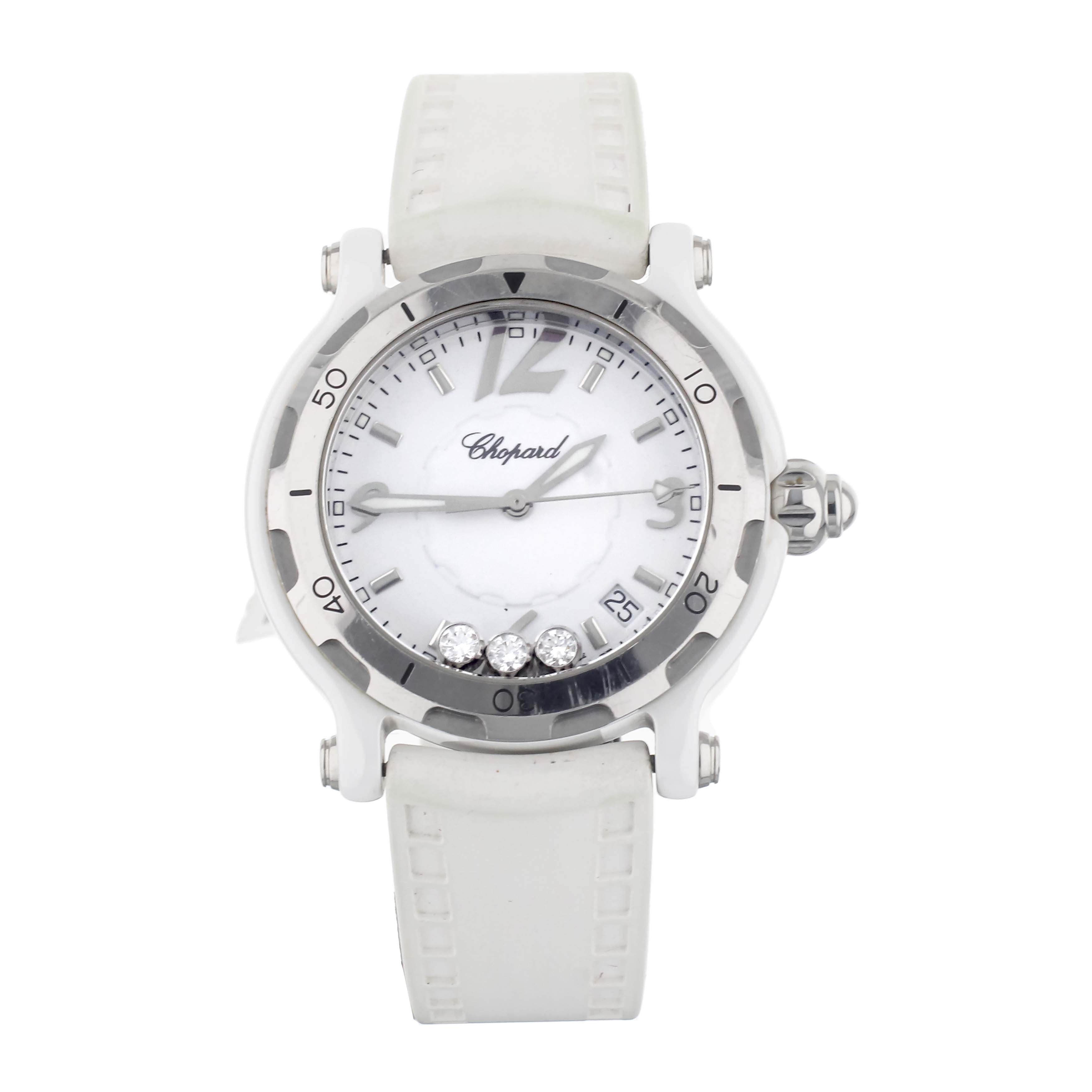 Chopard Happy Sport White Ceramic White Dial Rubber Strap Quartz 38mm 28/8507