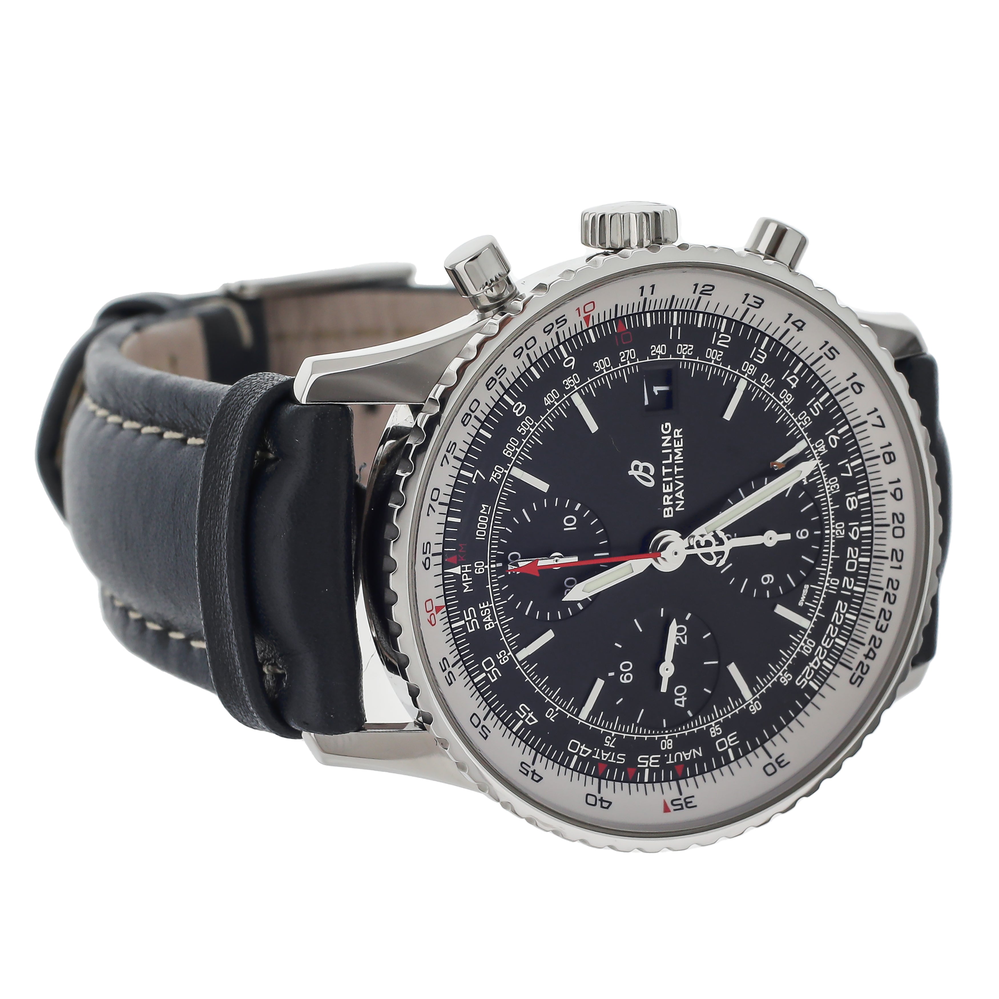 Breitling Navitimer Chronograph Black Dial Stainless Steel Calf 42MM A13324
