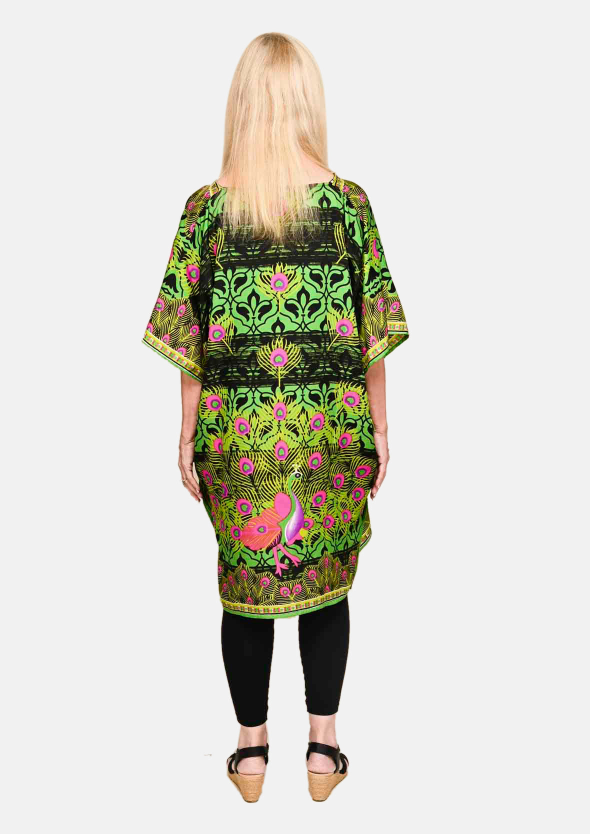 Peacock Print Kaftan With Pockets