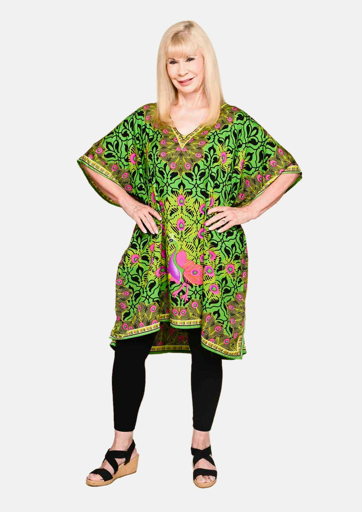 Peacock Print Kaftan With Pockets