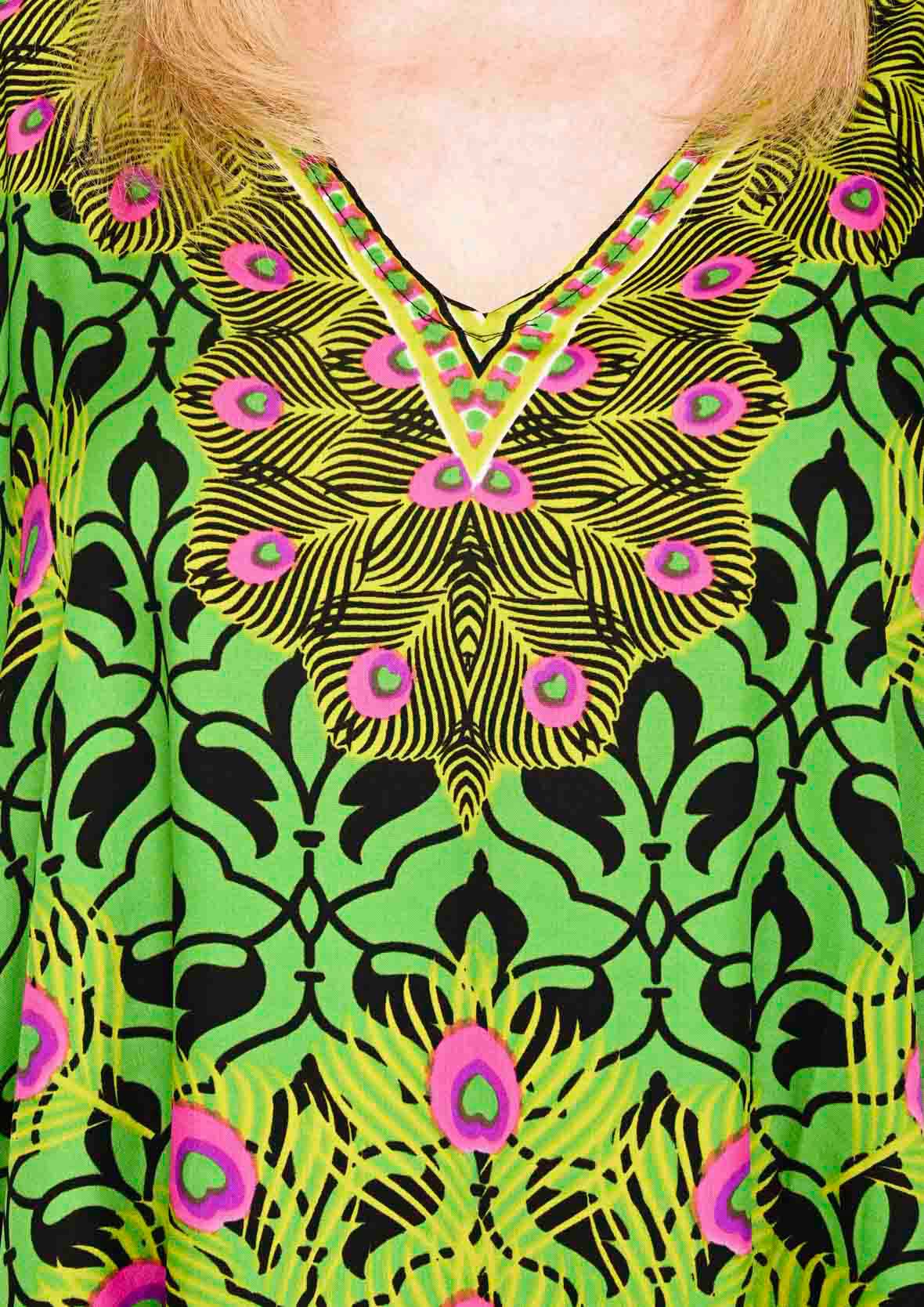 Peacock Print Kaftan With Pockets