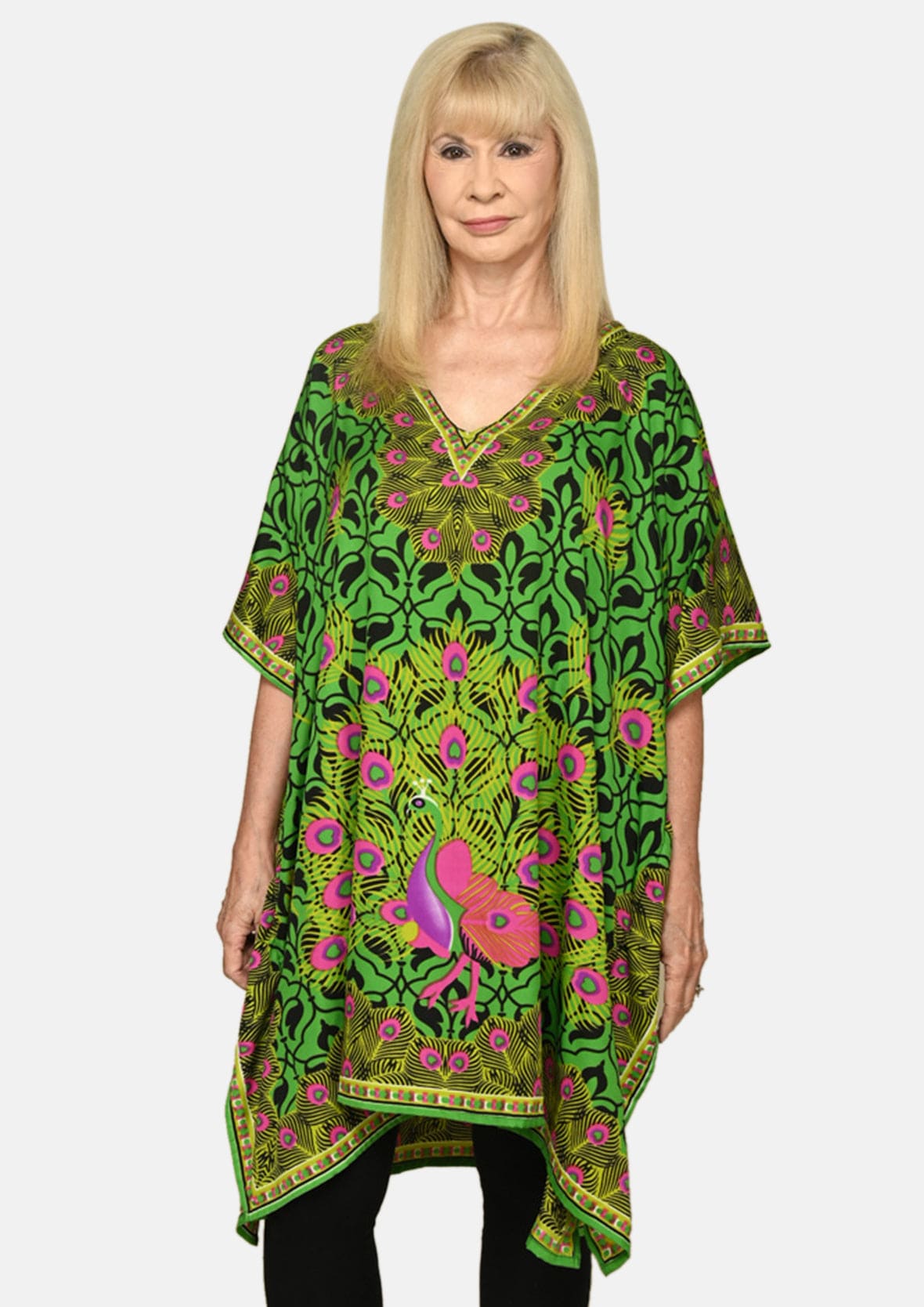 Peacock Print Kaftan With Pockets