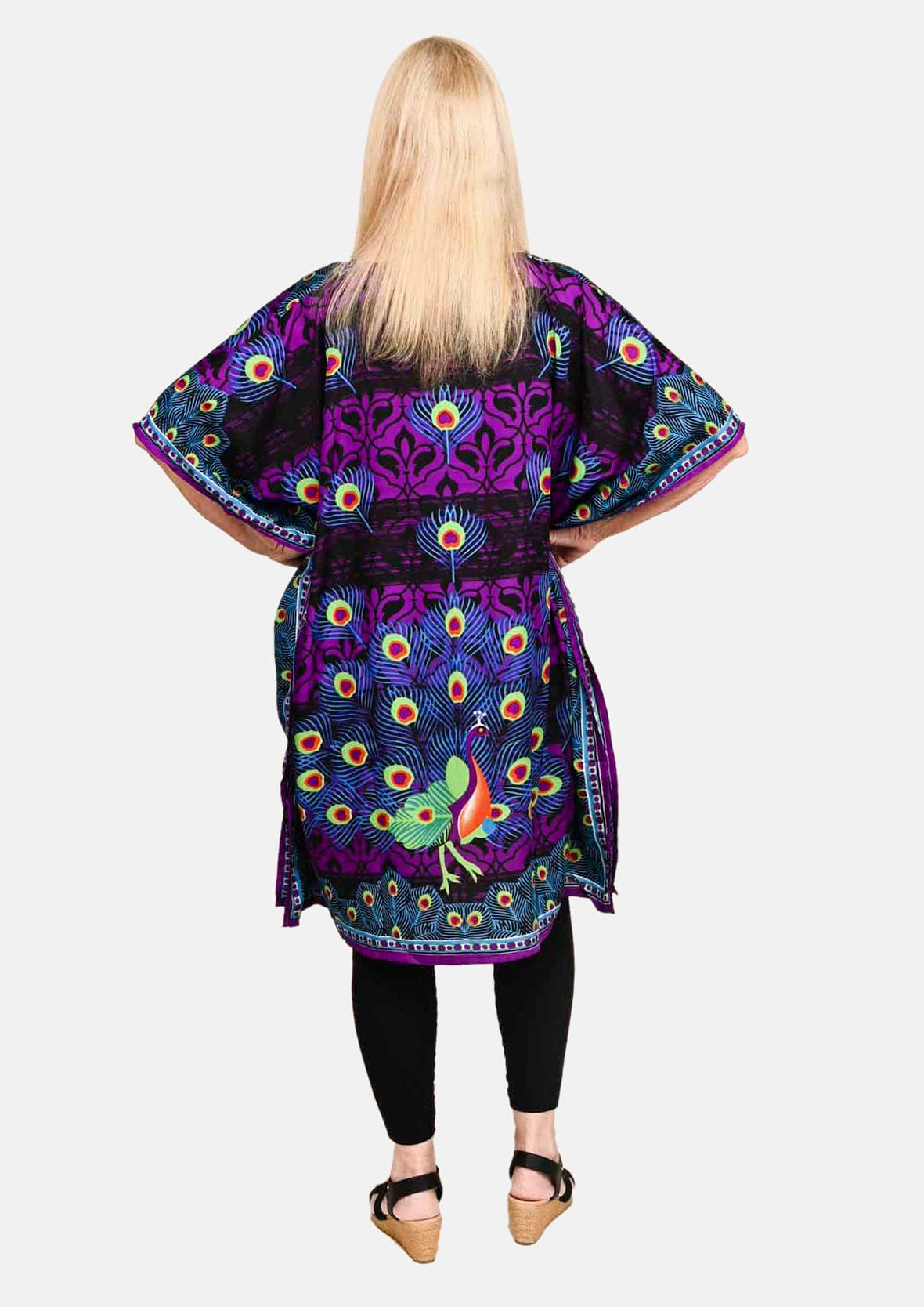 Peacock Print Kaftan With Pockets