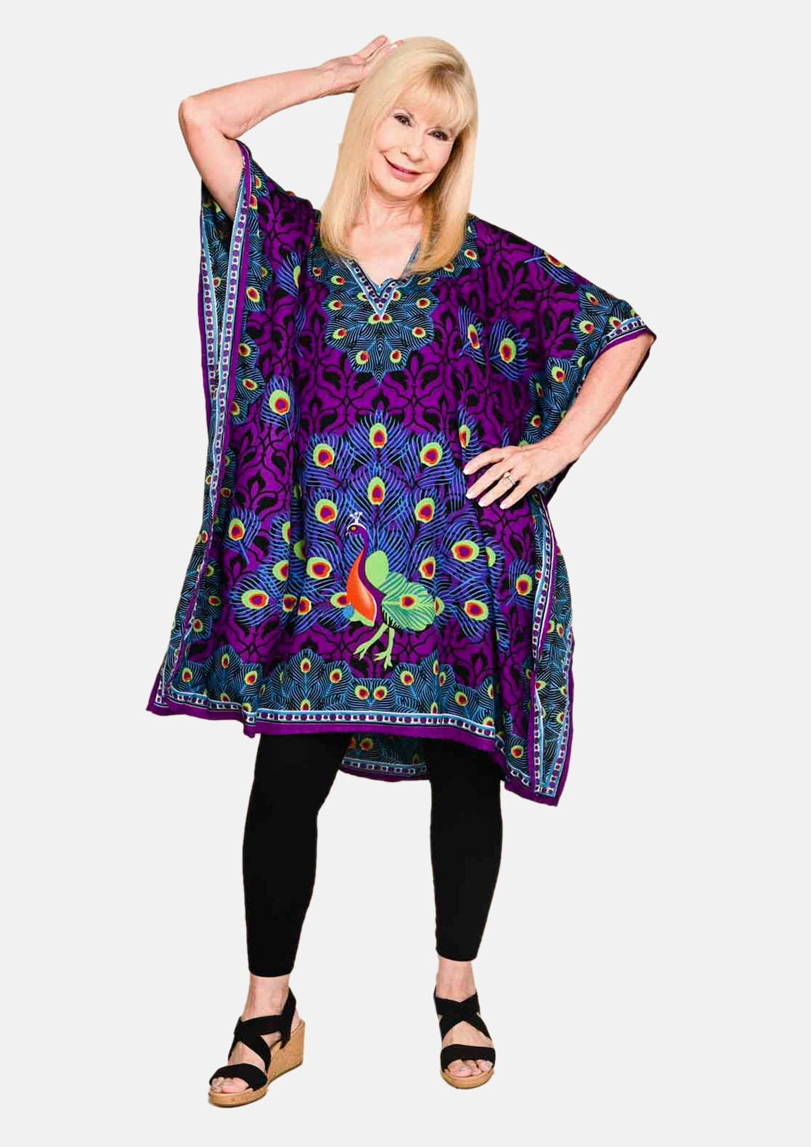 Peacock Print Kaftan With Pockets