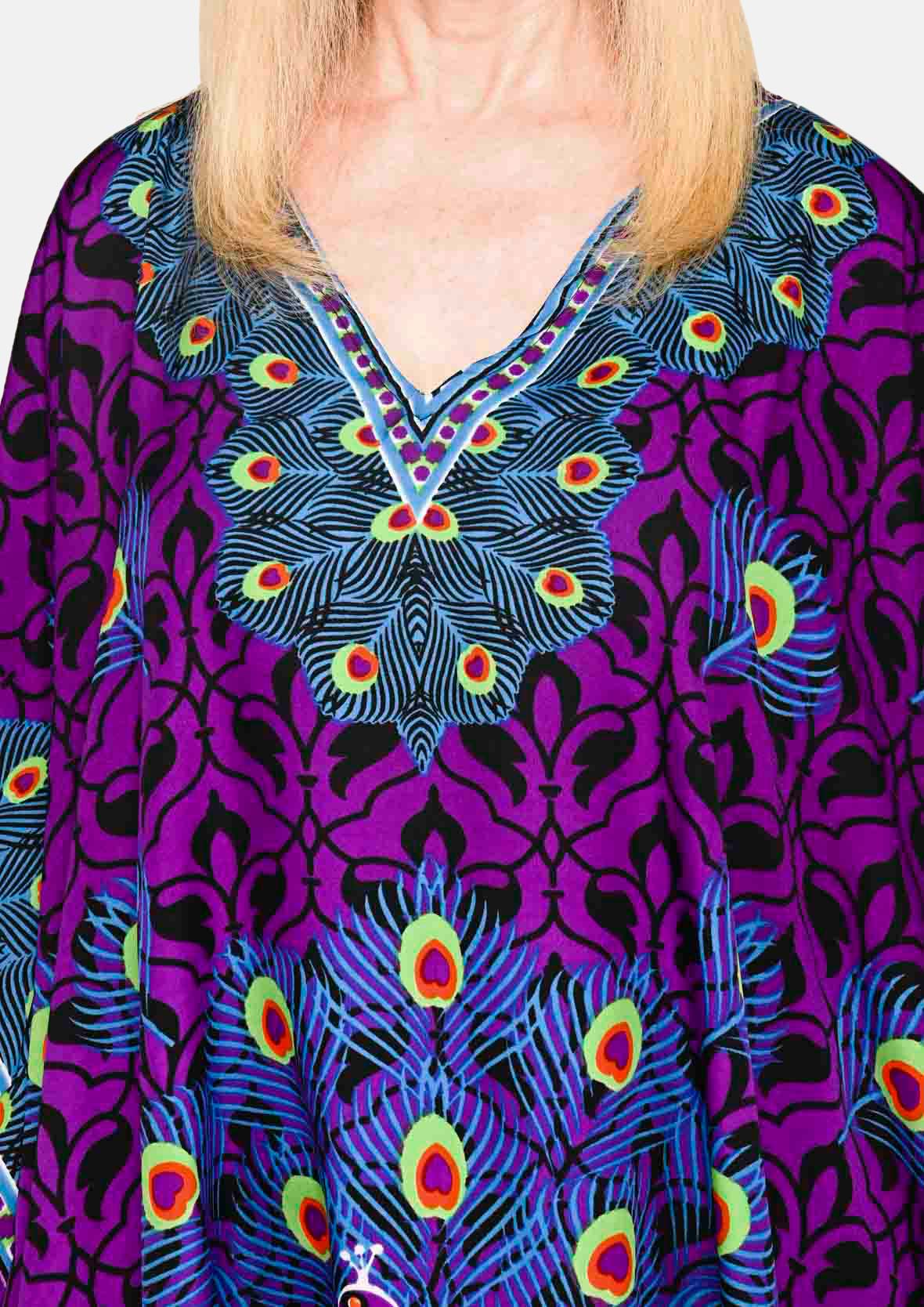 Peacock Print Kaftan With Pockets