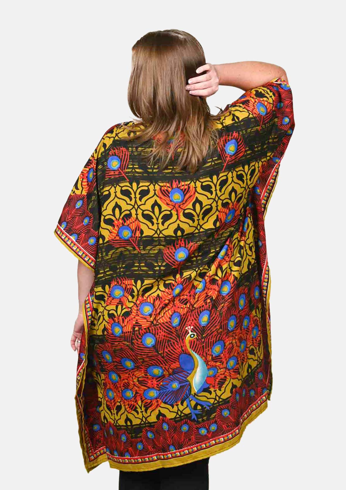 Peacock Print Kaftan With Pockets