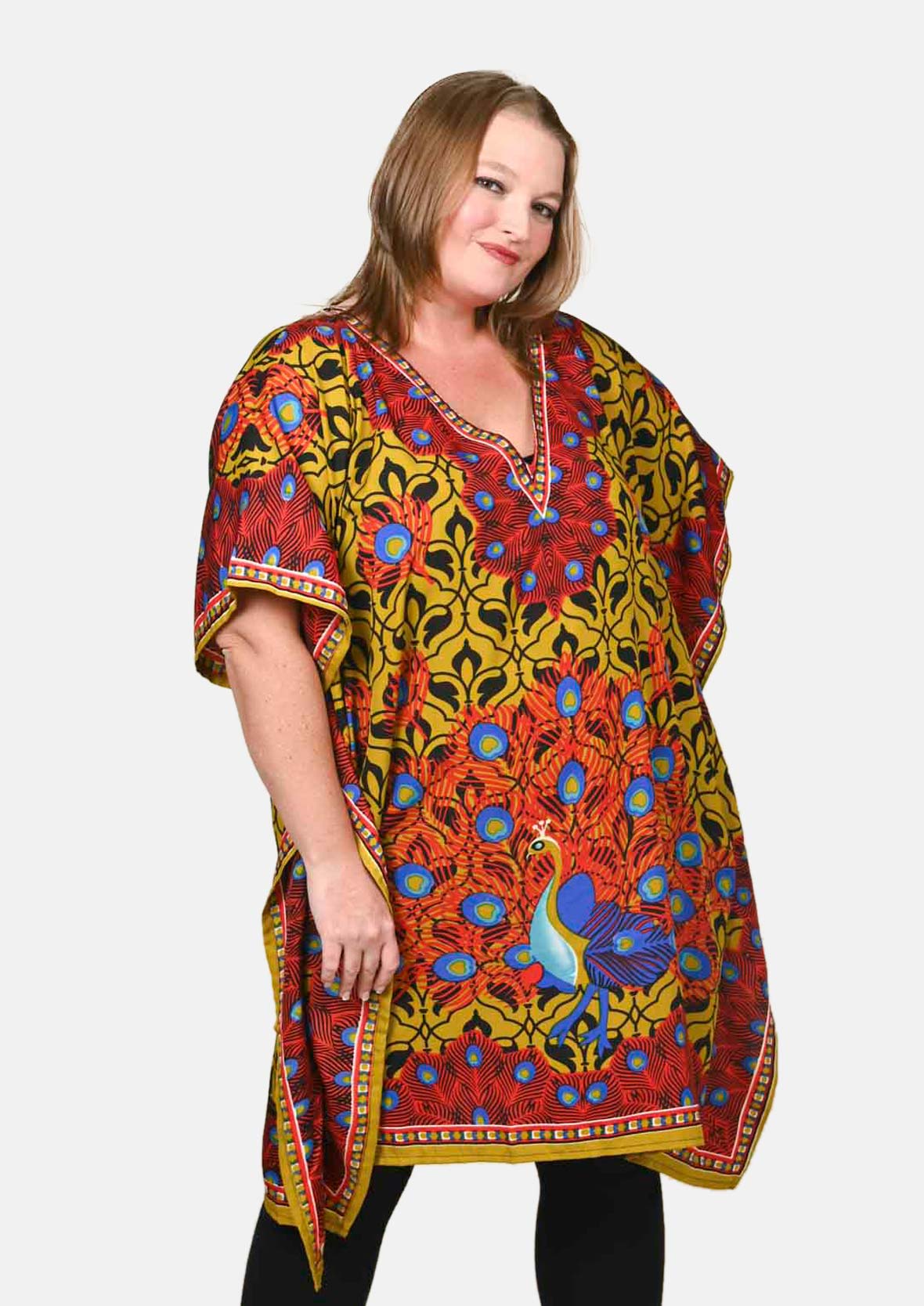 Peacock Print Kaftan With Pockets