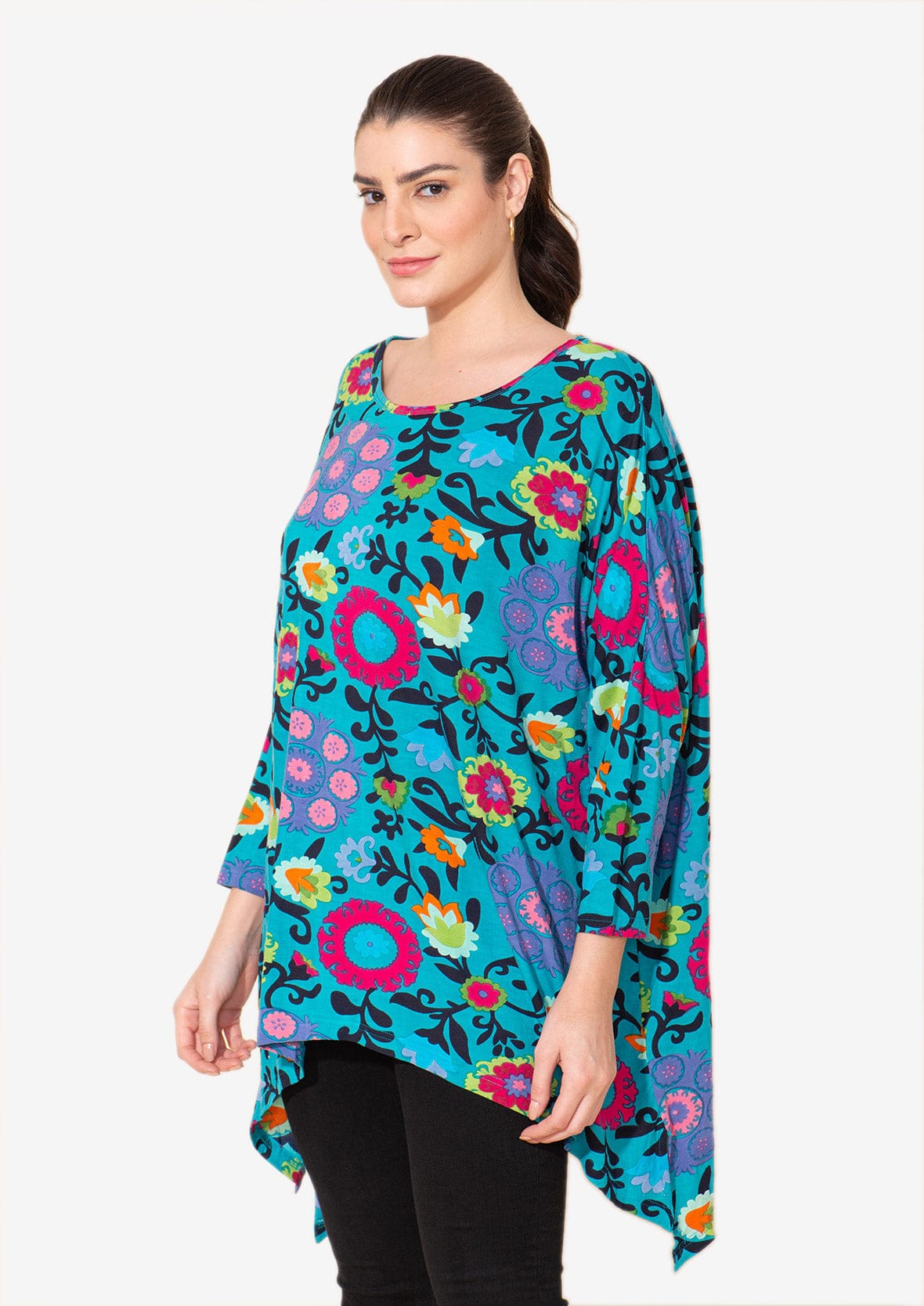 Floral Top With Asymmetrical Hem