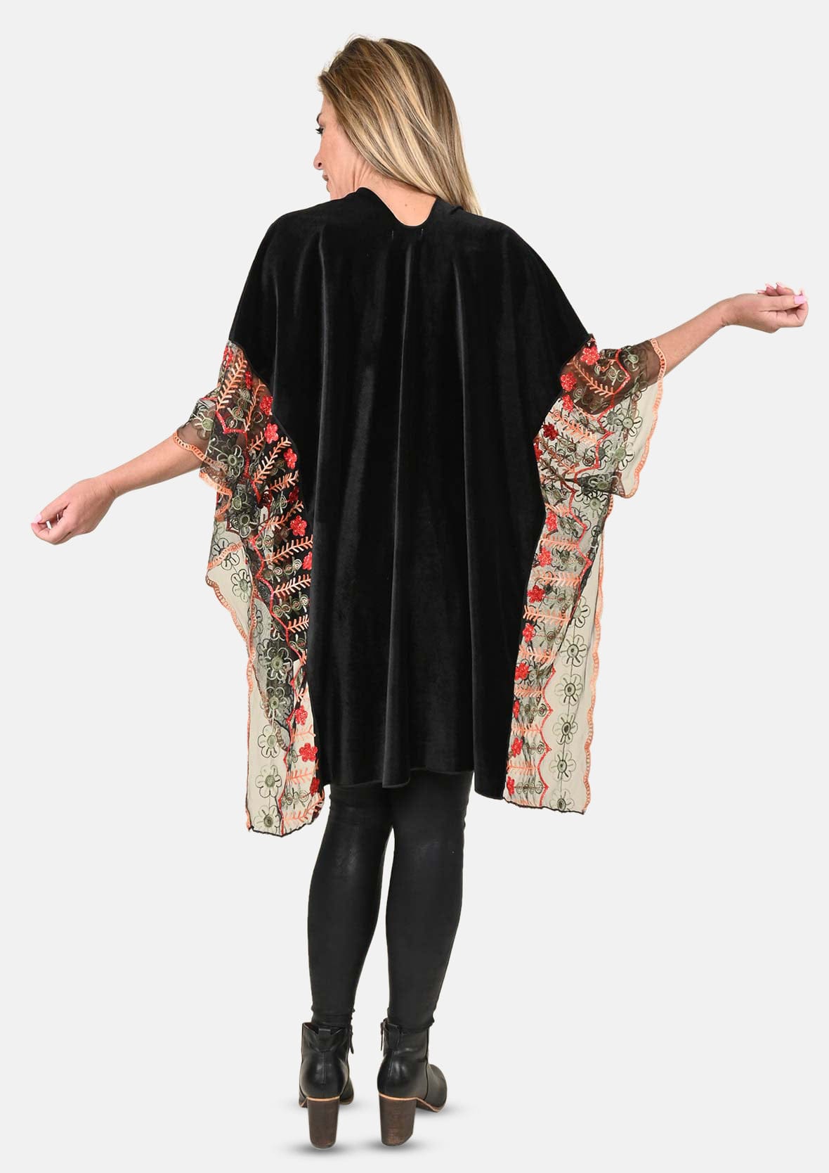 Floral Embroidered Velvet Kimono