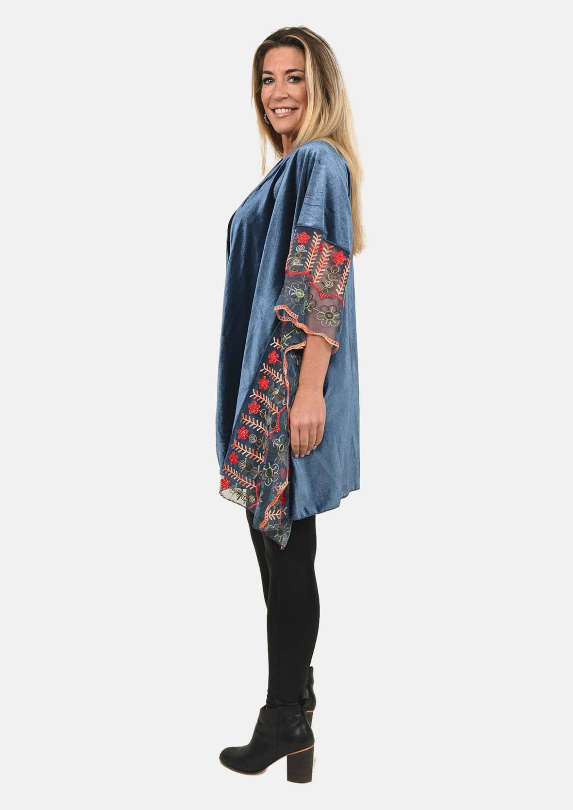 Floral Embroidered Velvet Kimono