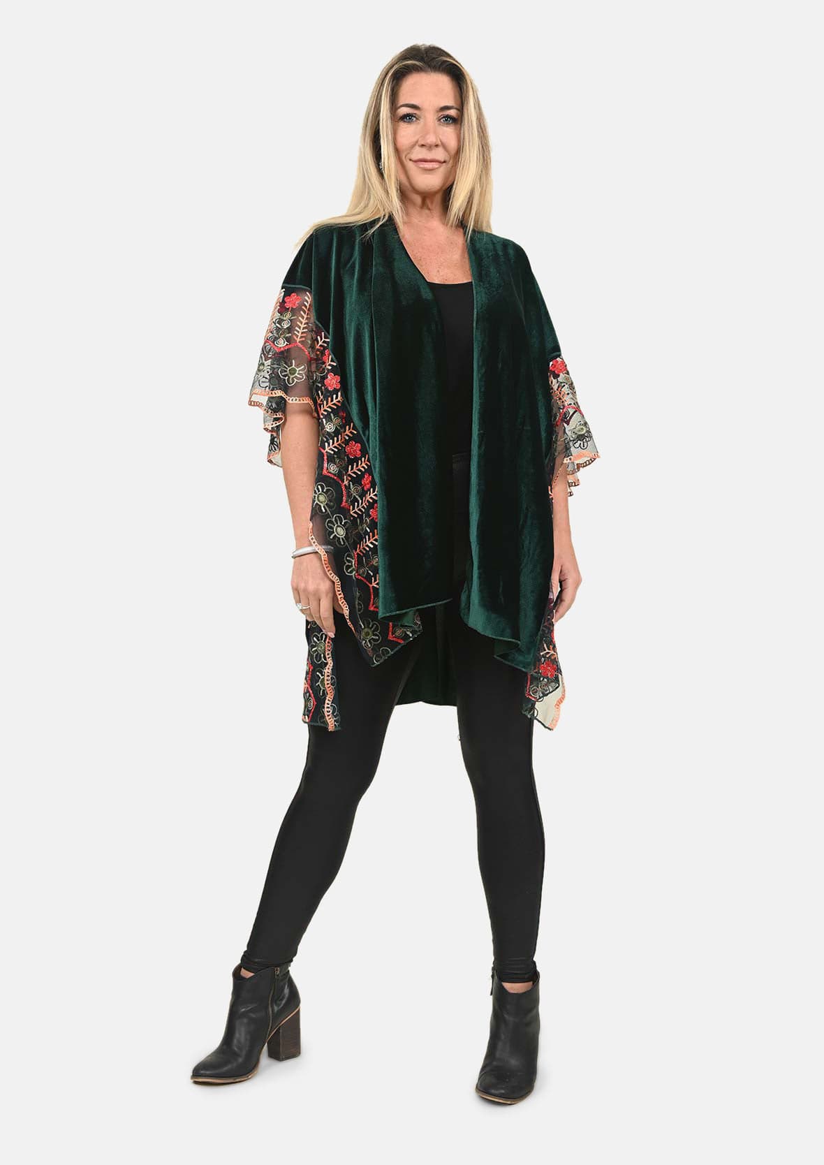 Floral Embroidered Velvet Kimono