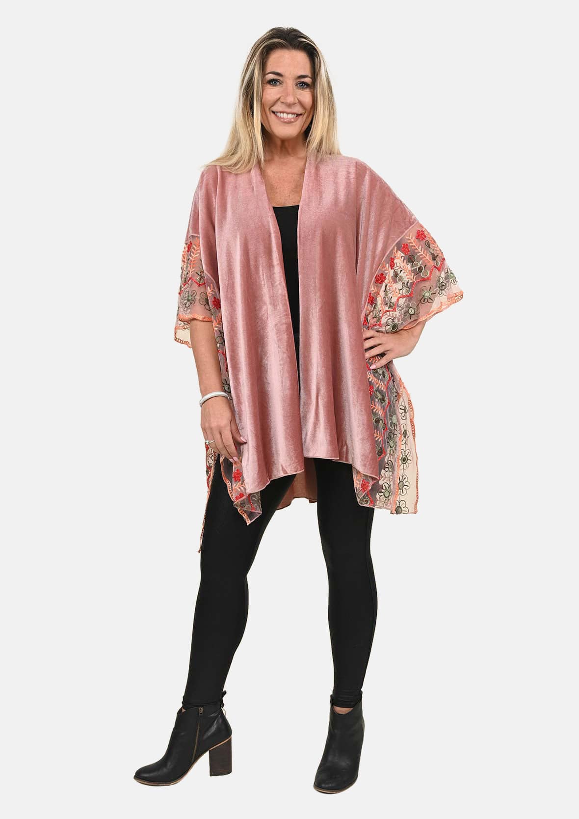 Floral Embroidered Velvet Kimono