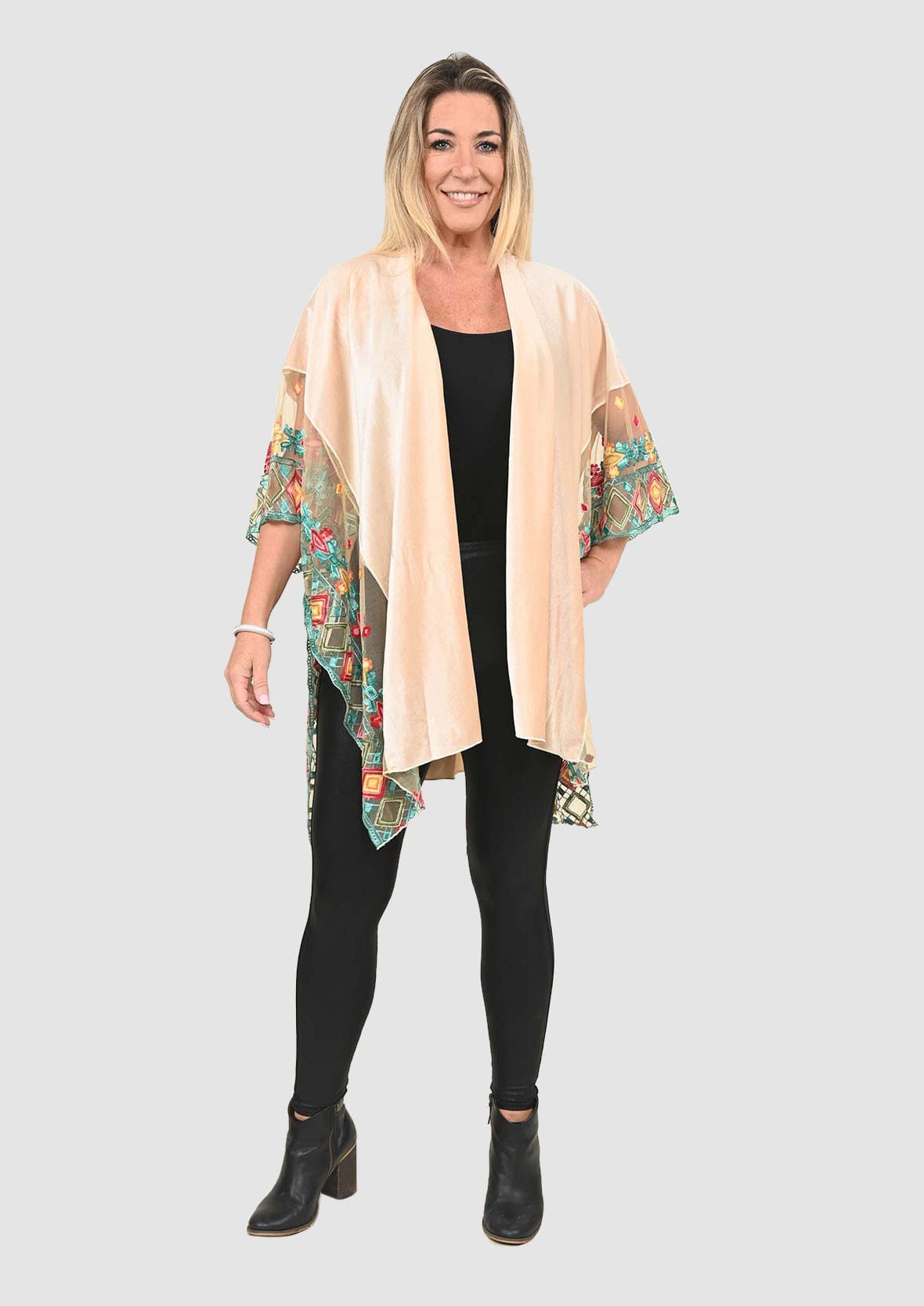 Floral Embroidered Velvet Kimono