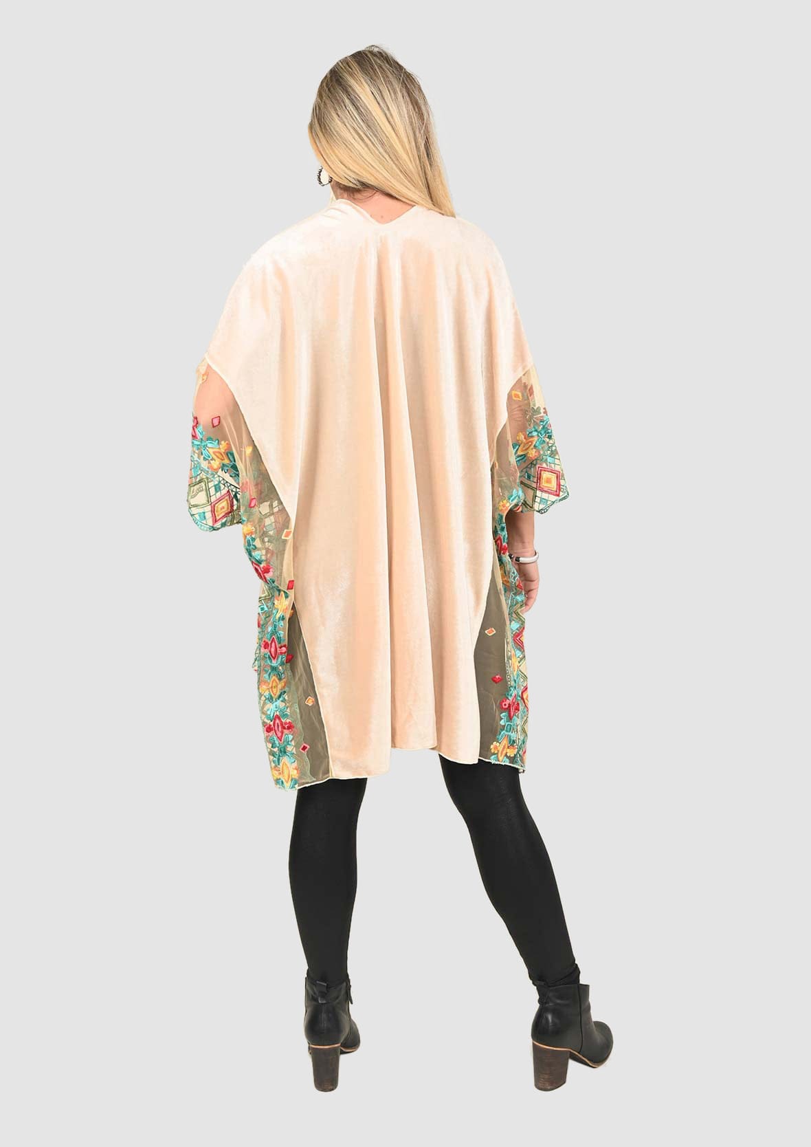 Floral Embroidered Velvet Kimono