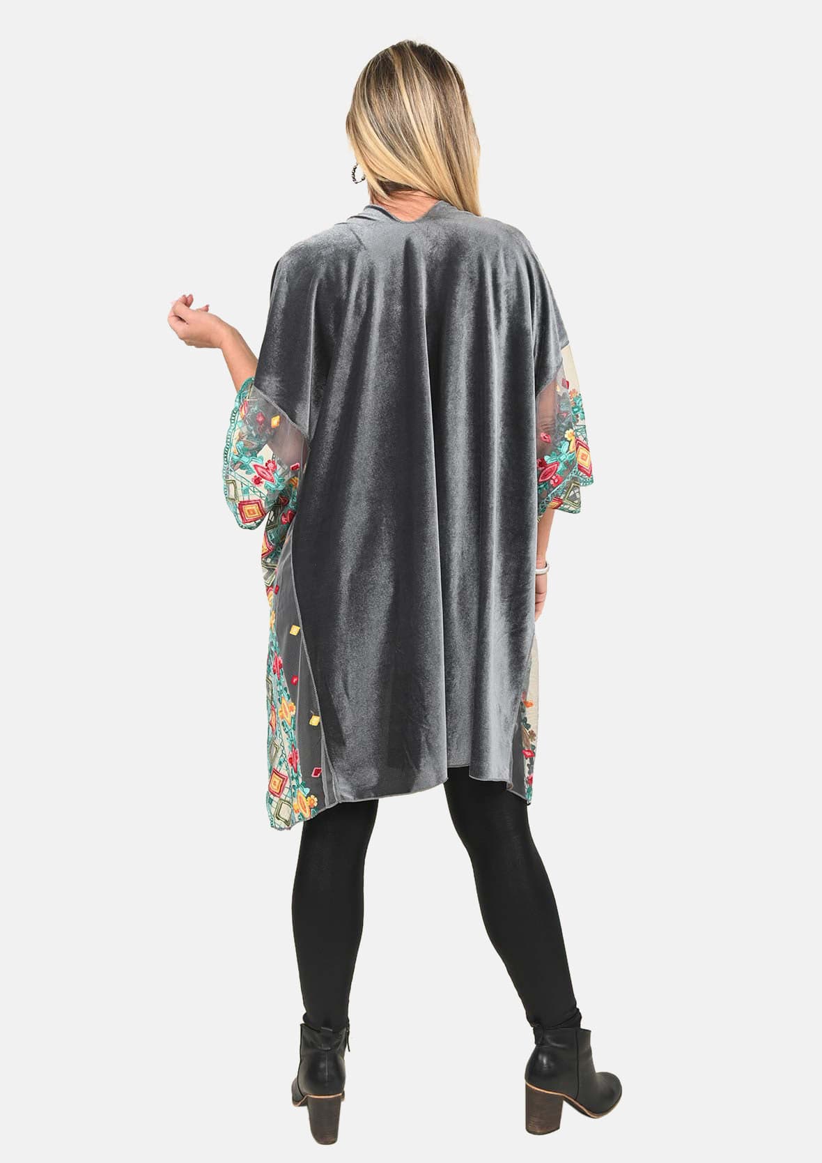 Floral Embroidered Velvet Kimono