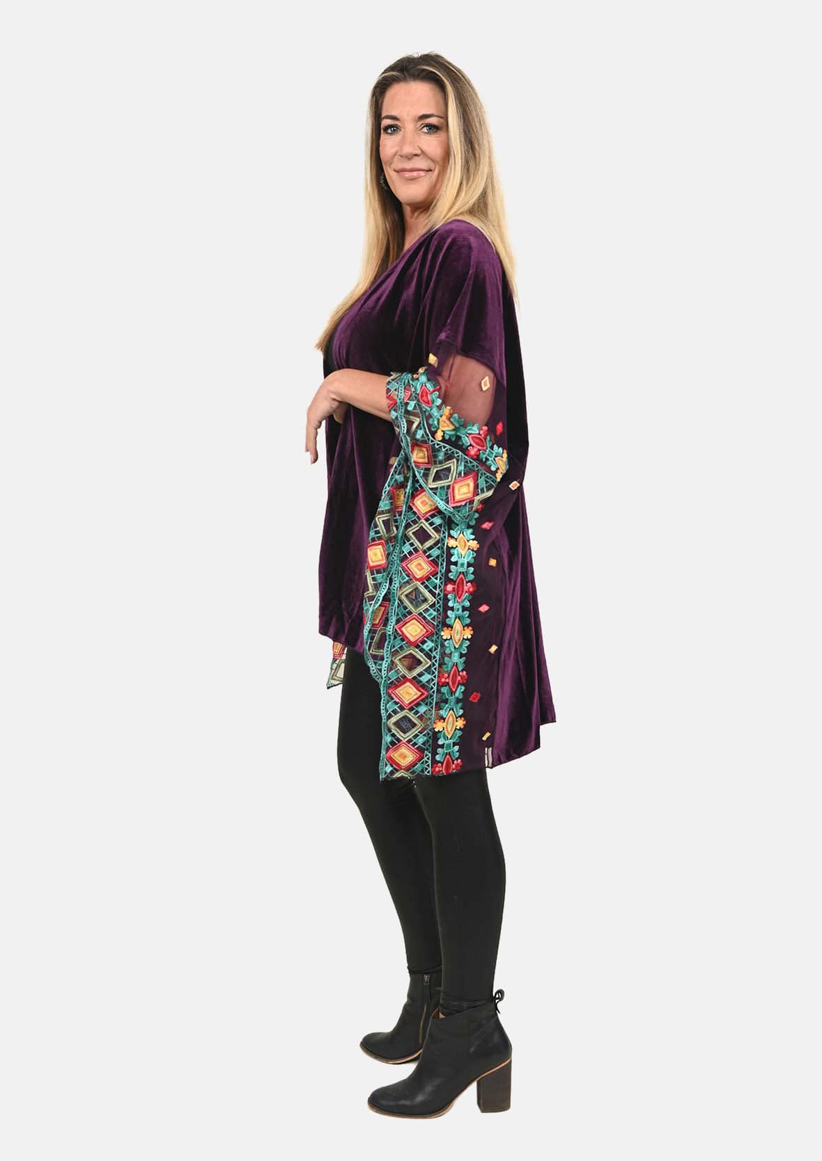 Floral Embroidered Velvet Kimono