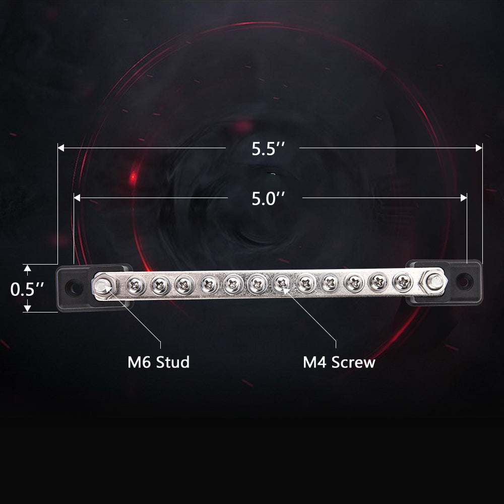 12 Terminal 150A Bus Bar & Cover | Ground Distribution Block - Car Boat Marine Power Distribution Terminal Block w/ 12 Screws + 2 Studs