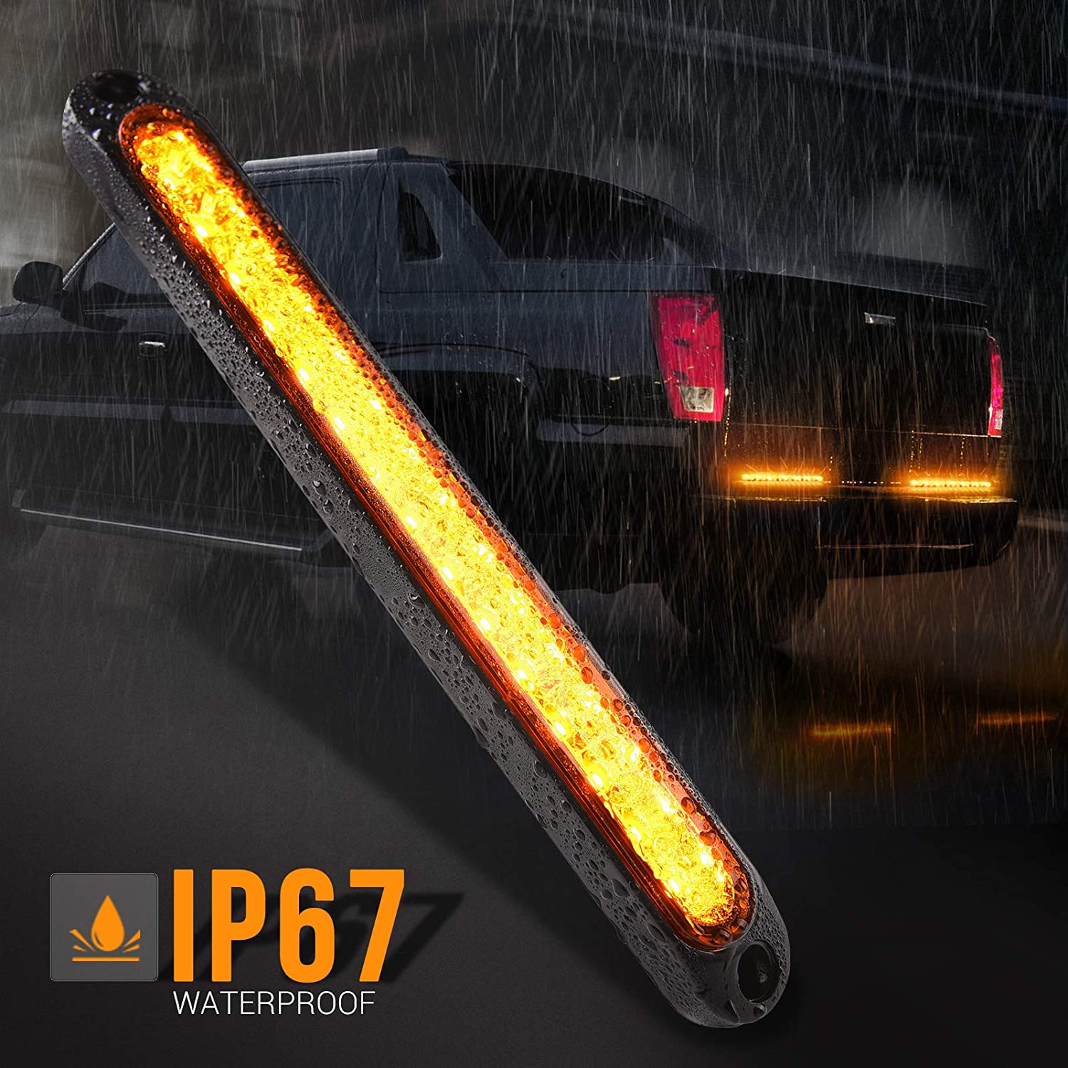 2Pcs 10' 15x LEDs Trailer Identification Light Bar Strip, Truck Rear Marker Turn Signal Light, Tail Clearance Light