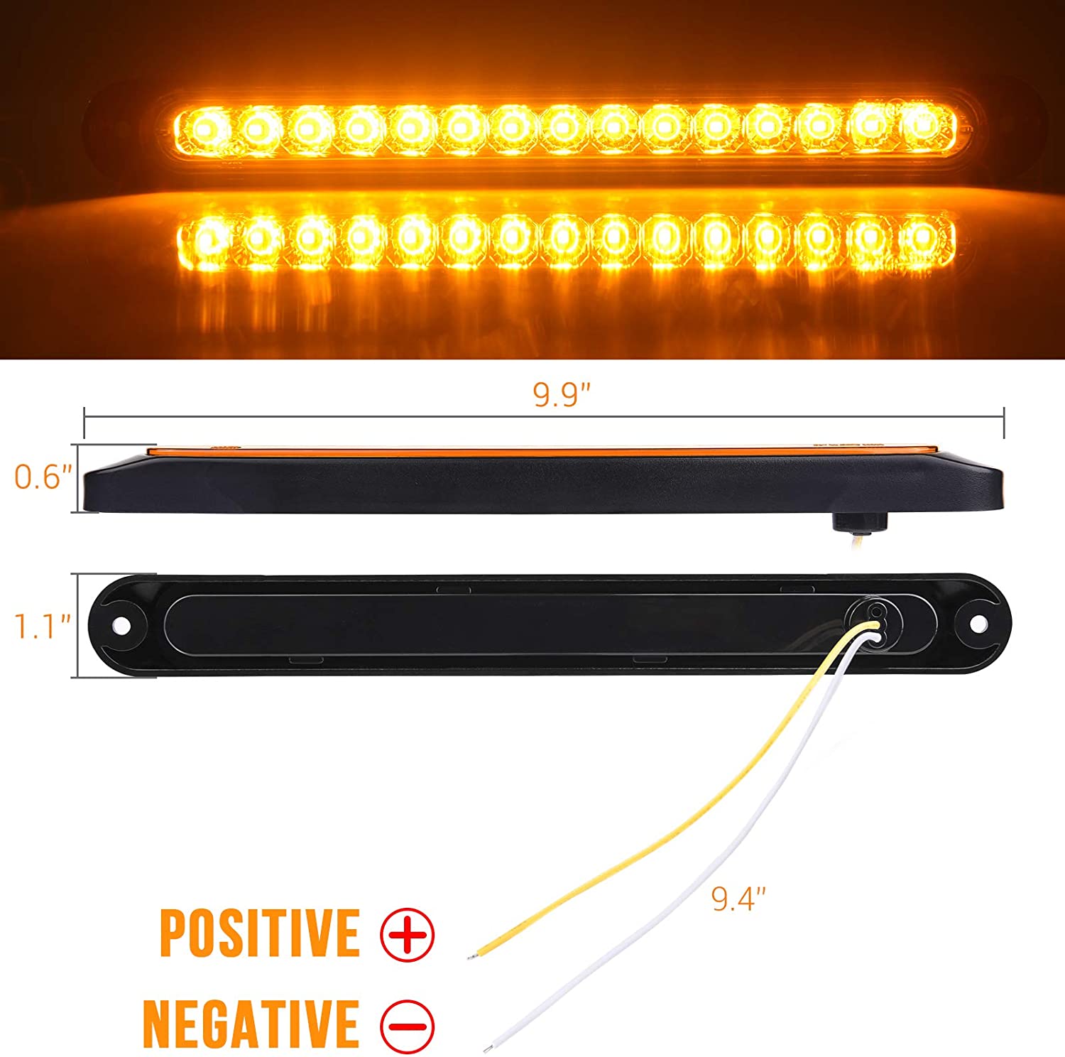 2Pcs 10' 15x LEDs Trailer Identification Light Bar Strip, Truck Rear Marker Turn Signal Light, Tail Clearance Light