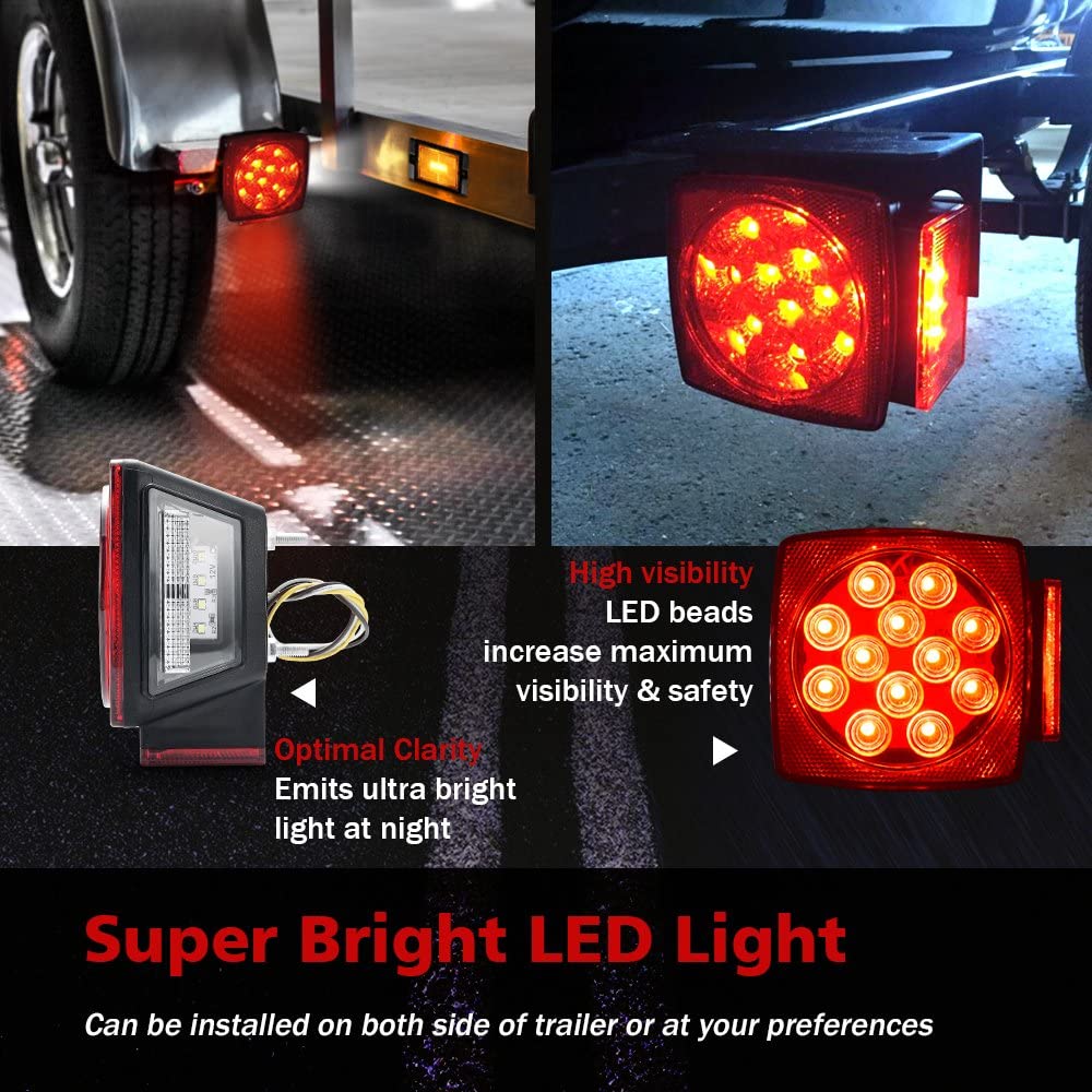 12V LED Trailer Light Kits Submersible Tail Lamp Universal for Boat Truck RV Van Marine Pickup Bus Towing Vehicle