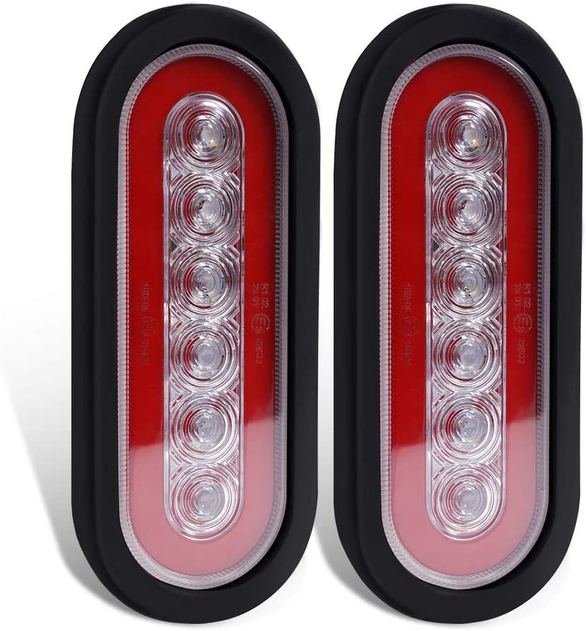 2Pcs 7.3' Amber Red LED Oval Trailer Tail Light Kit with Stop Turn Brake Light for RV Truck Boat