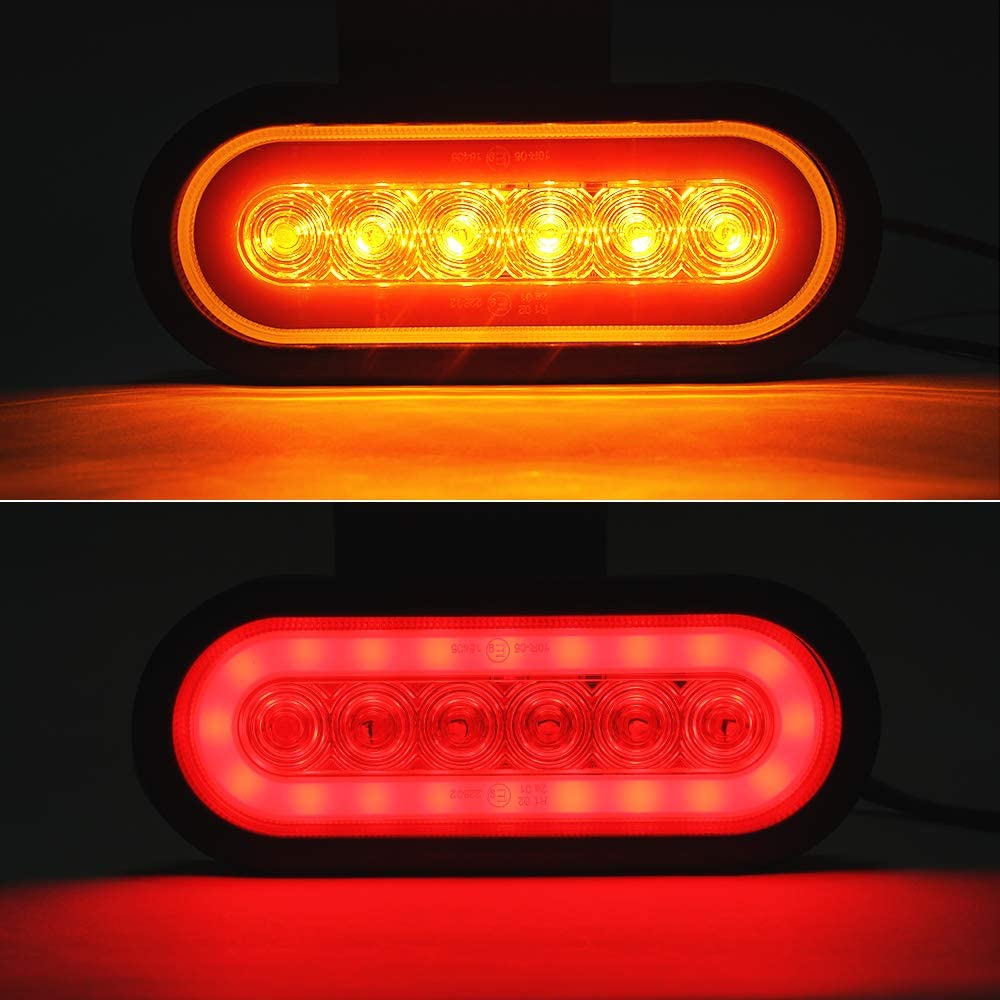 2Pcs 7.3' Amber Red LED Oval Trailer Tail Light Kit with Stop Turn Brake Light for RV Truck Boat