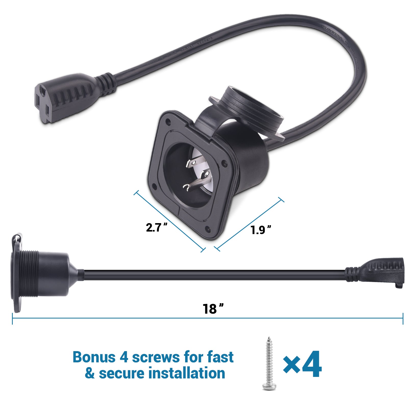 15 Amp 125V AC Port Plug with Integrated 18