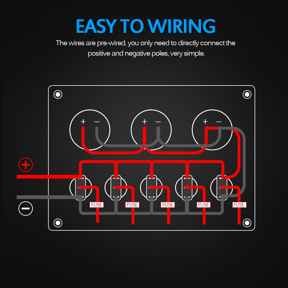 5 Gang Rocker Switch Panel with LED light 12V-24V Toggle Switch Panel with Dual USB Charger Digital Voltmeter Cigarette Lighter Socket