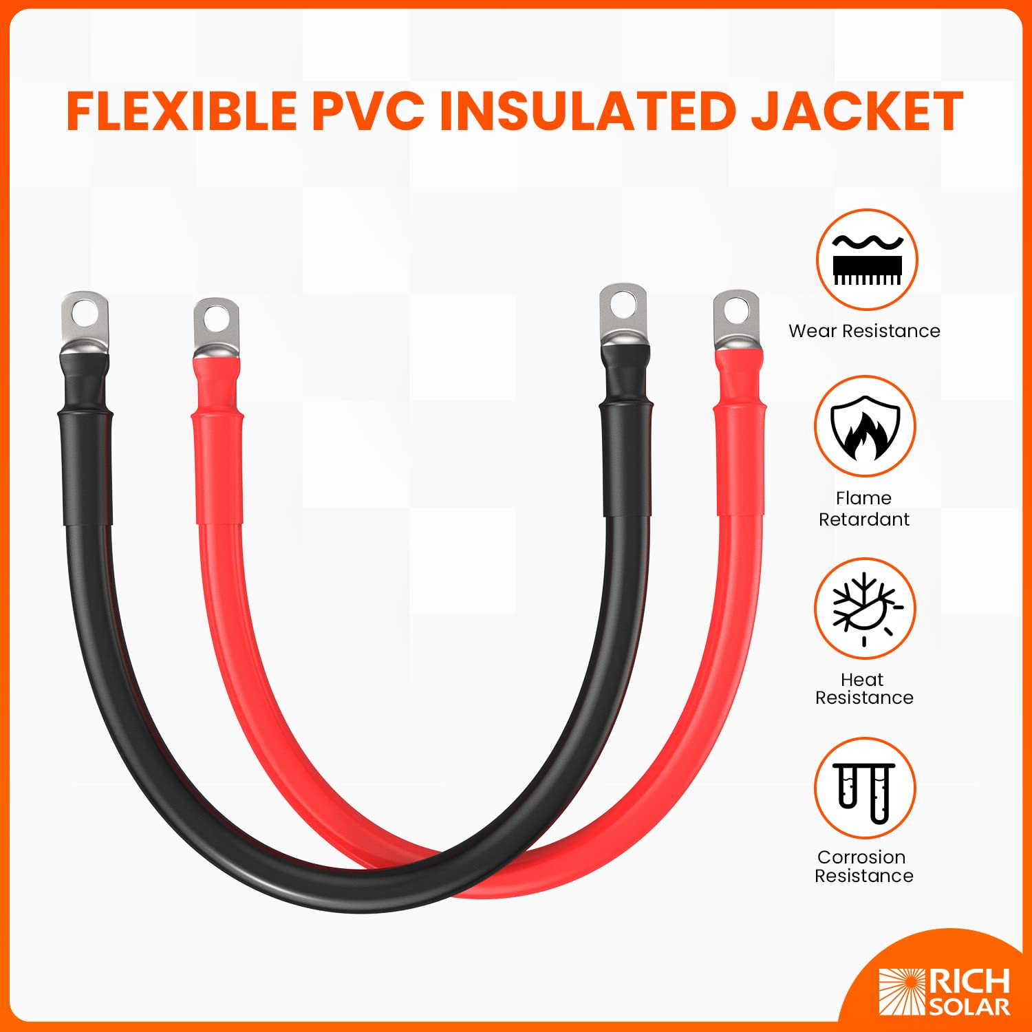 Rich Solar 2 Gauge (AWG) Black and Red Pure Copper Inverter Battery Cables