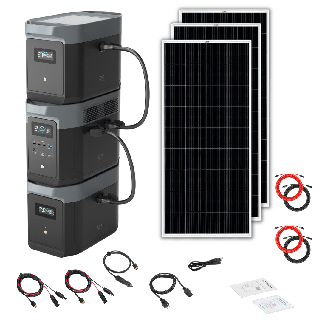 EcoFlow Delta 2 Max With 2 Extra Batteries 6144Wh 2400W LiFePO4 Solar Generator + 200W Rigid Monocrystalline Solar Panels Kit