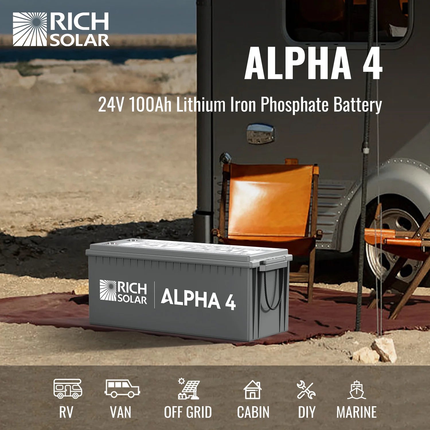 Rich Solar 24V 100Ah LiFePO4 Lithium Iron Phosphate Battery w/ Internal Heating and Bluetooth Function