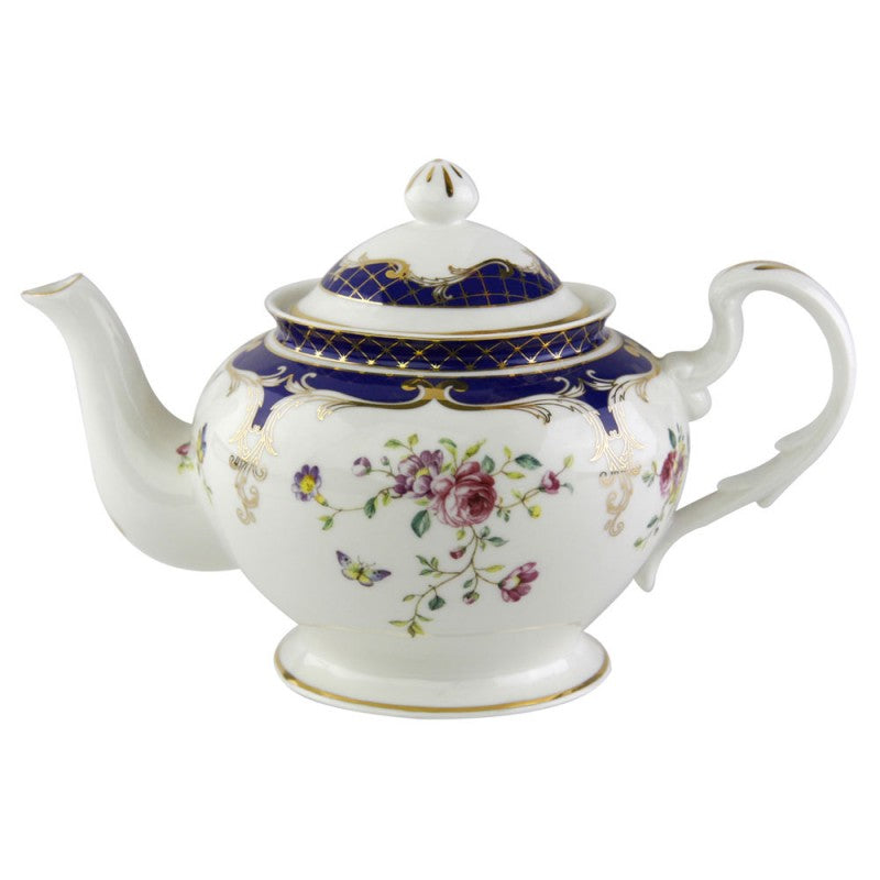 Navy Blue Rosy White Tea Pot