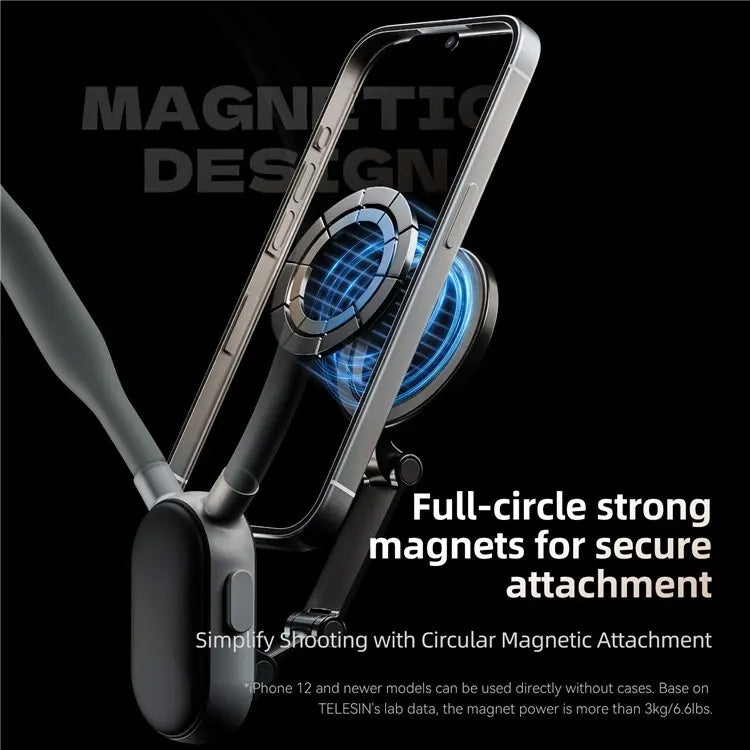 TELESIN Silicone Neck Mount Magnetic Selfie Stick Phone Neck Holder(Blue)