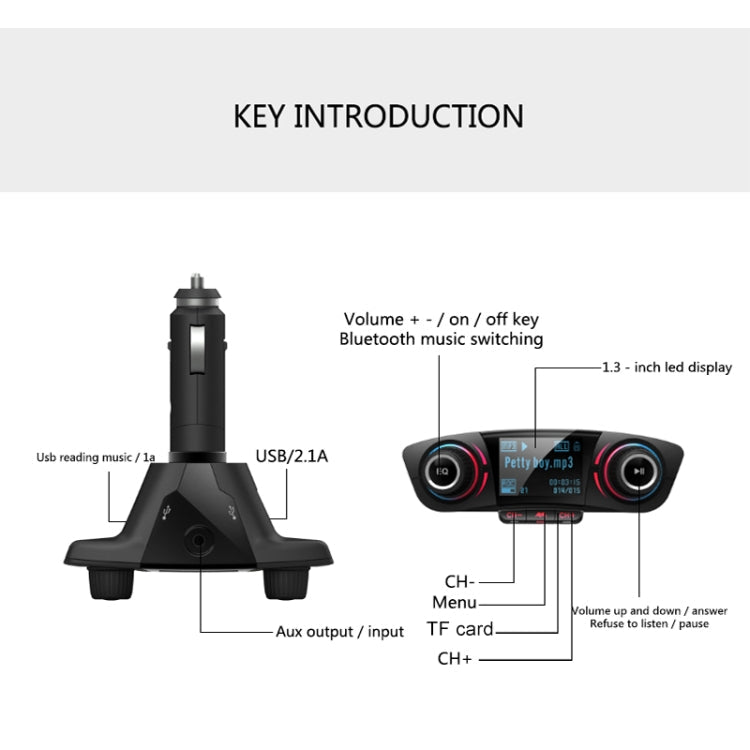 BT06 Dual USB Charging Smart Bluetooth 4.0 + EDR FM Transmitter MP3 Music Player Car Kit with 1.3 inch LED Screen, Support Bluetooth Call, TF Card & U Disk