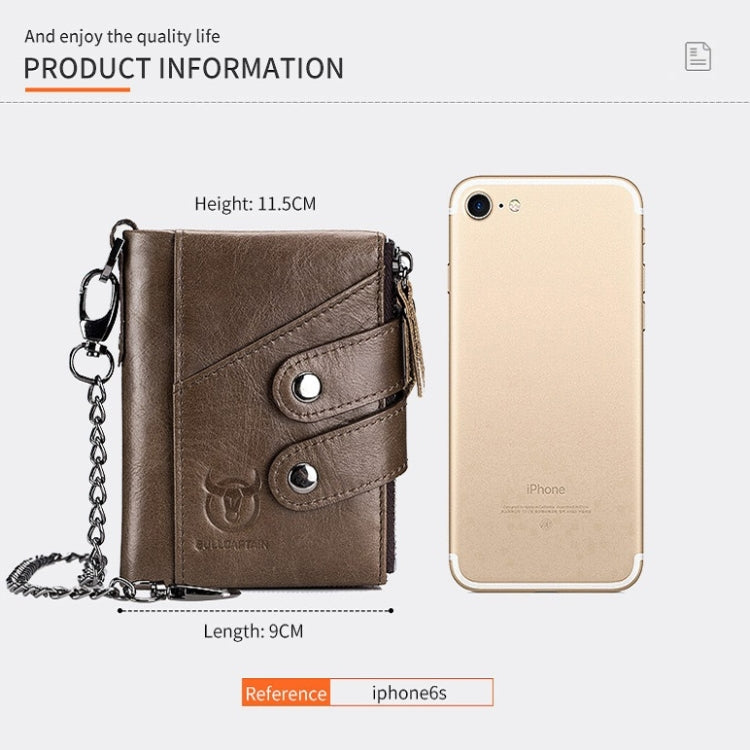 BULL CAPTAIN  Leather Three-fold Zipper Wallet For Men(Brown)