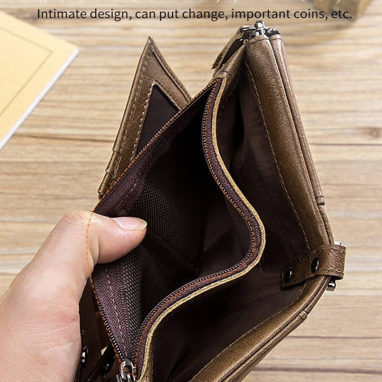 BULL CAPTAIN  Leather Three-fold Zipper Wallet For Men(Brown)