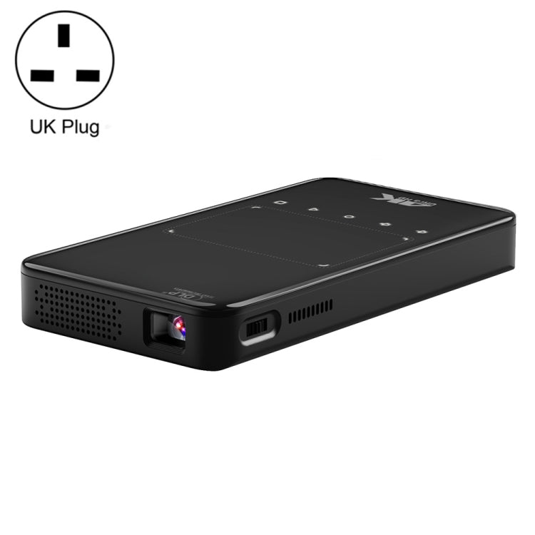 S90 DLP Android 9.0 1GB+8GB 4K Mini WiFi Smart Projector, Power Plug:UK Plug(Black)