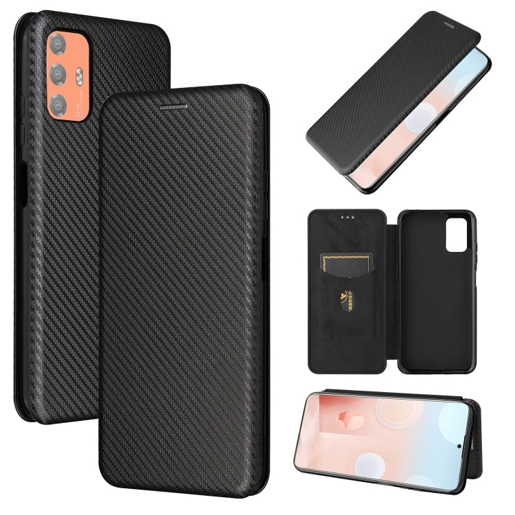 For HTC Desire 21 Pro Carbon Fiber Texture Horizontal Flip TPU + PC + PU Leather Case with Card Slot(Black)