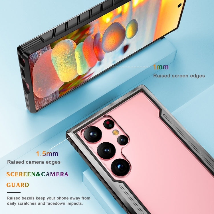 For Samsung Galaxy S23 Ultra 5G Defender Metal Clear PC Soft TPU Phone Case(Grey Black)