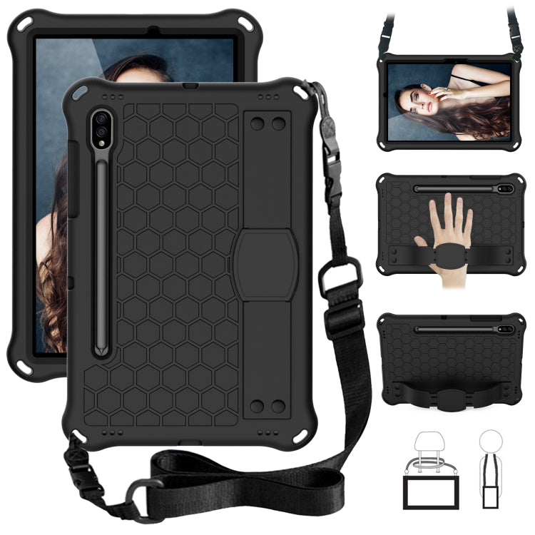 For Samsung Galaxy Tab S8 / Tab S7 Honeycomb Design EVA + PC Tablet Case with Strap(Black)