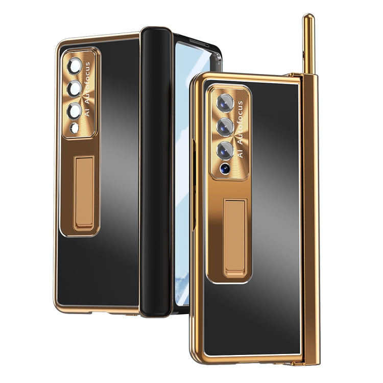 For Samsung Galaxy Z Fold3 5G Aluminum Alloy Double Hinge Shockproof Phone Protective Case(Black Gold)