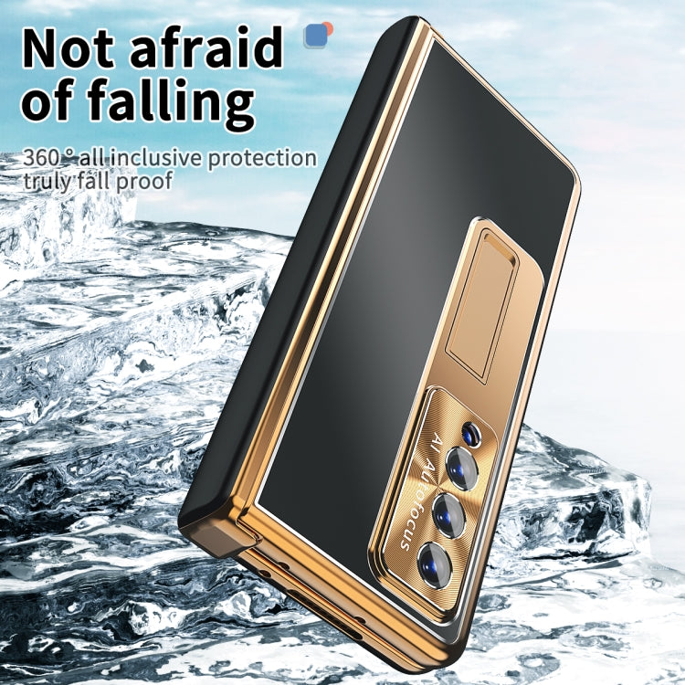 For Samsung Galaxy Z Fold3 5G Aluminum Alloy Double Hinge Shockproof Phone Protective Case(Black Gold)