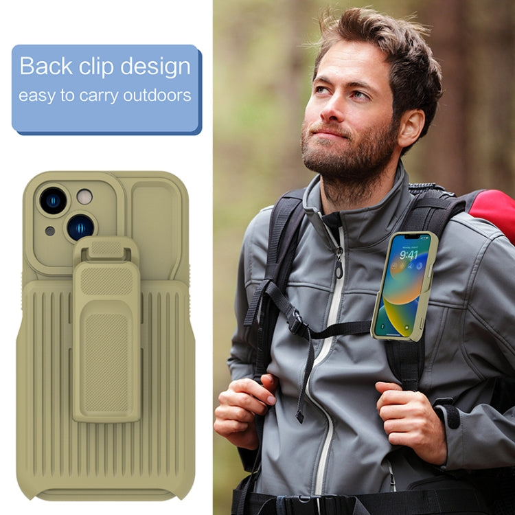 For iPhone 14 Explorer Series Back Clip Holder PC Phone Case (Yellow)