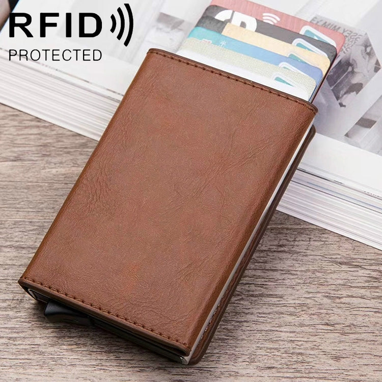 Magnetic RFID Bag Multifunctional Aluminum Automatic Pop-up Credit Card Package(Brown)