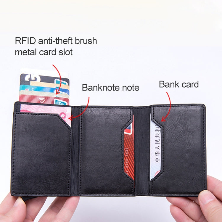 Magnetic RFID Bag Multifunctional Aluminum Automatic Pop-up Credit Card Package(Brown)